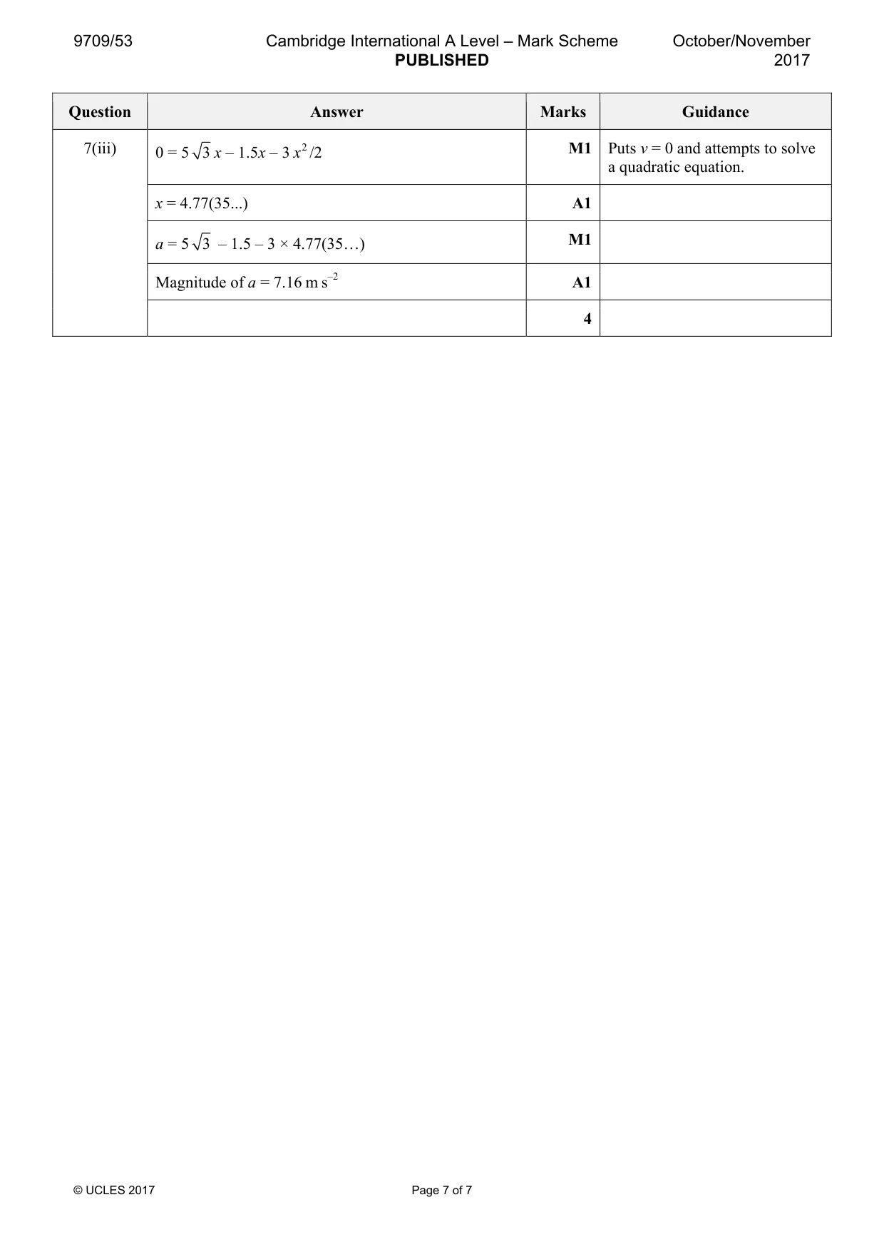 Mark scheme, page 7 of 7