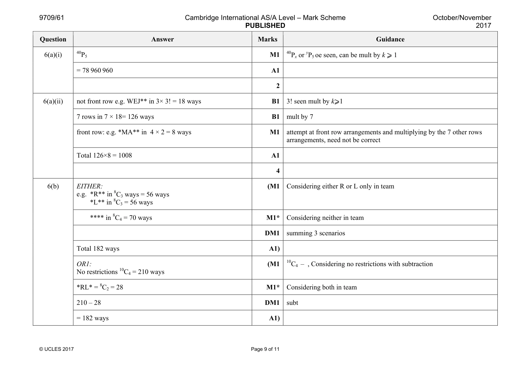 Mark scheme, page 9 of 11