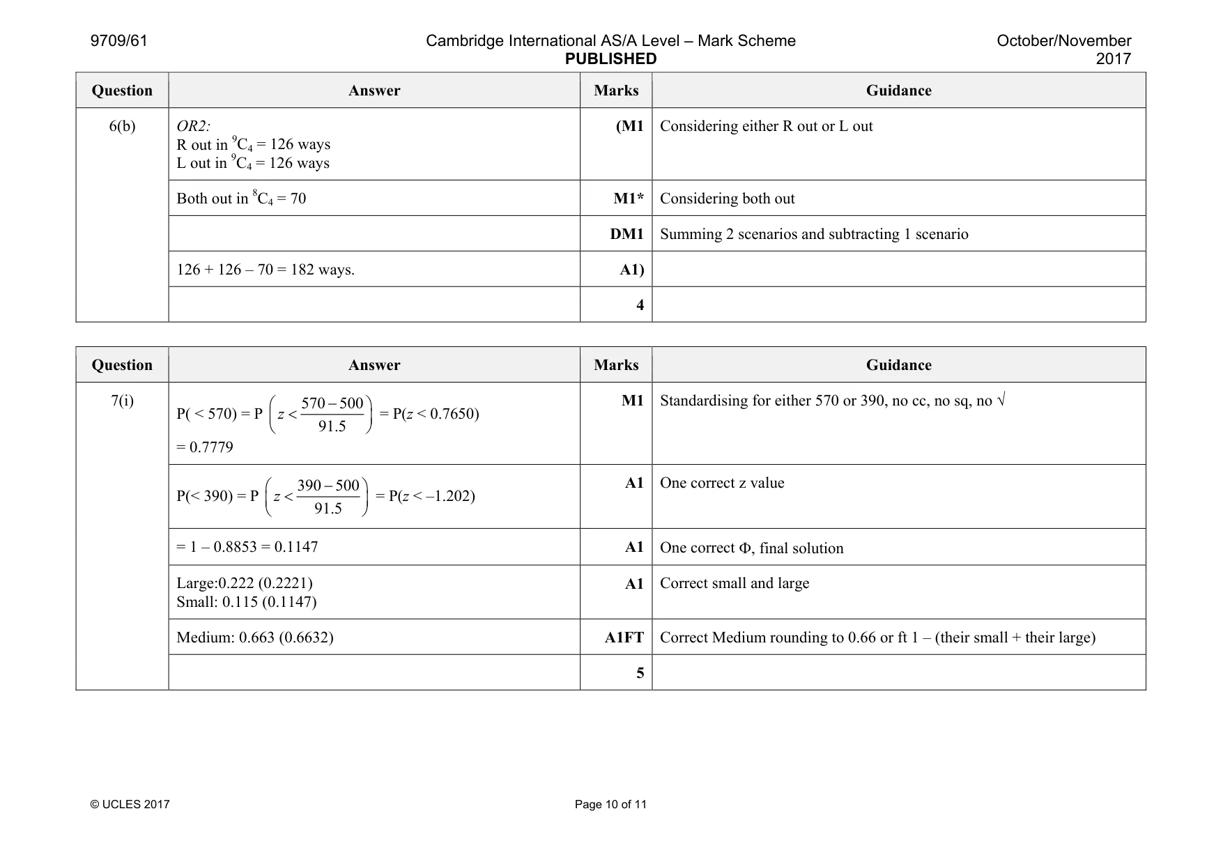 Mark scheme, page 10 of 11