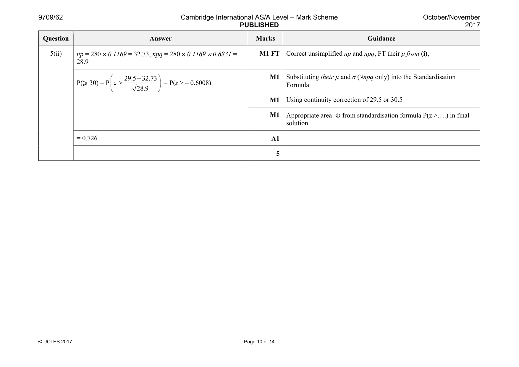 Mark scheme, page 10 of 14