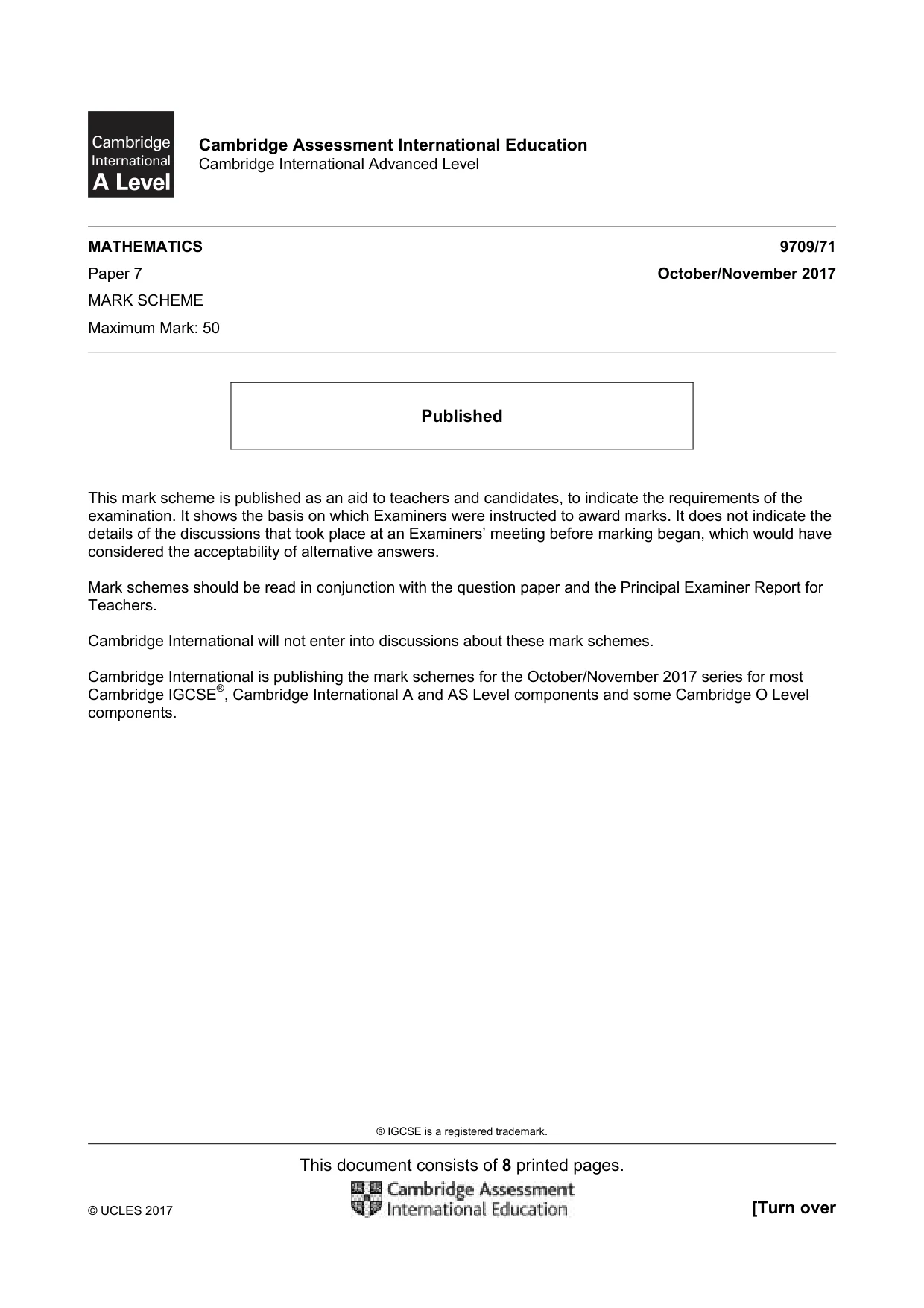 Mark scheme, page 1 of 8