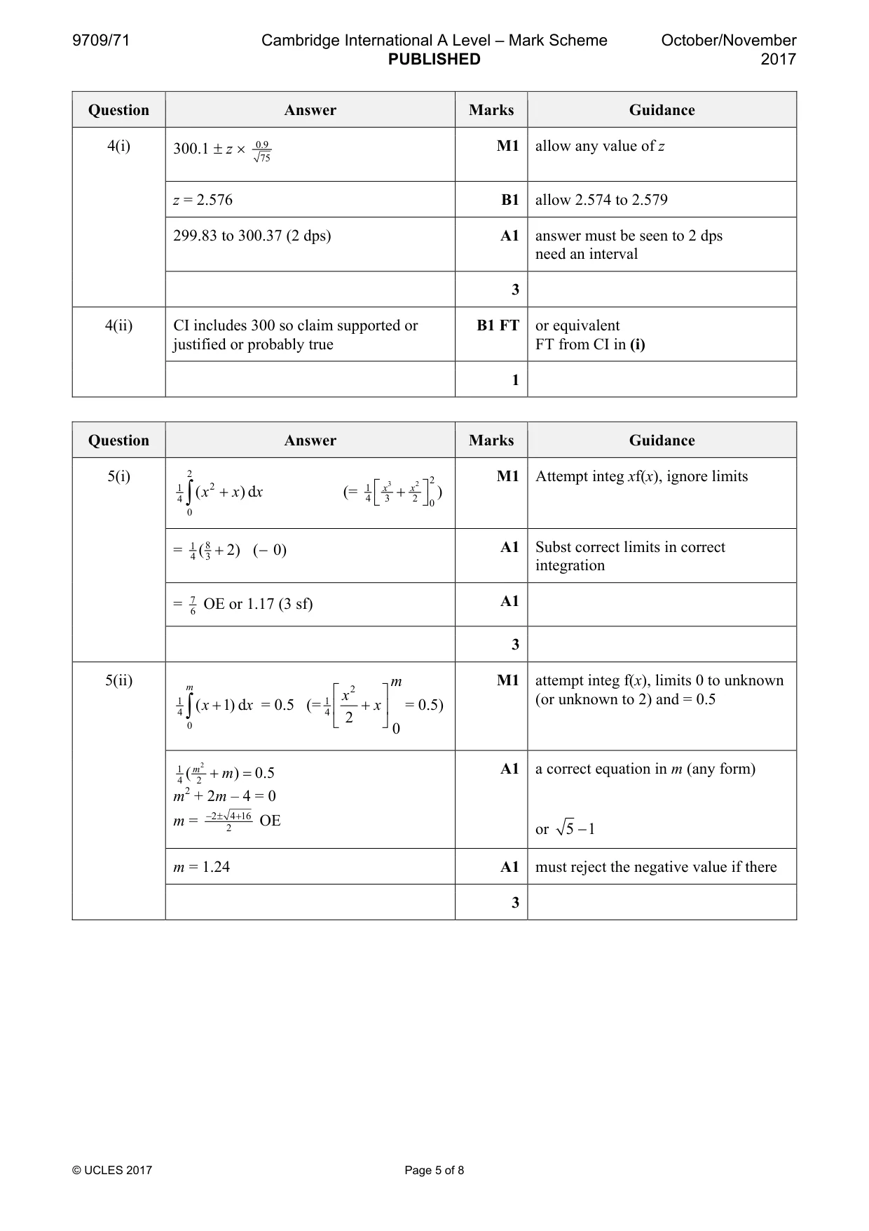 Mark scheme, page 5 of 8