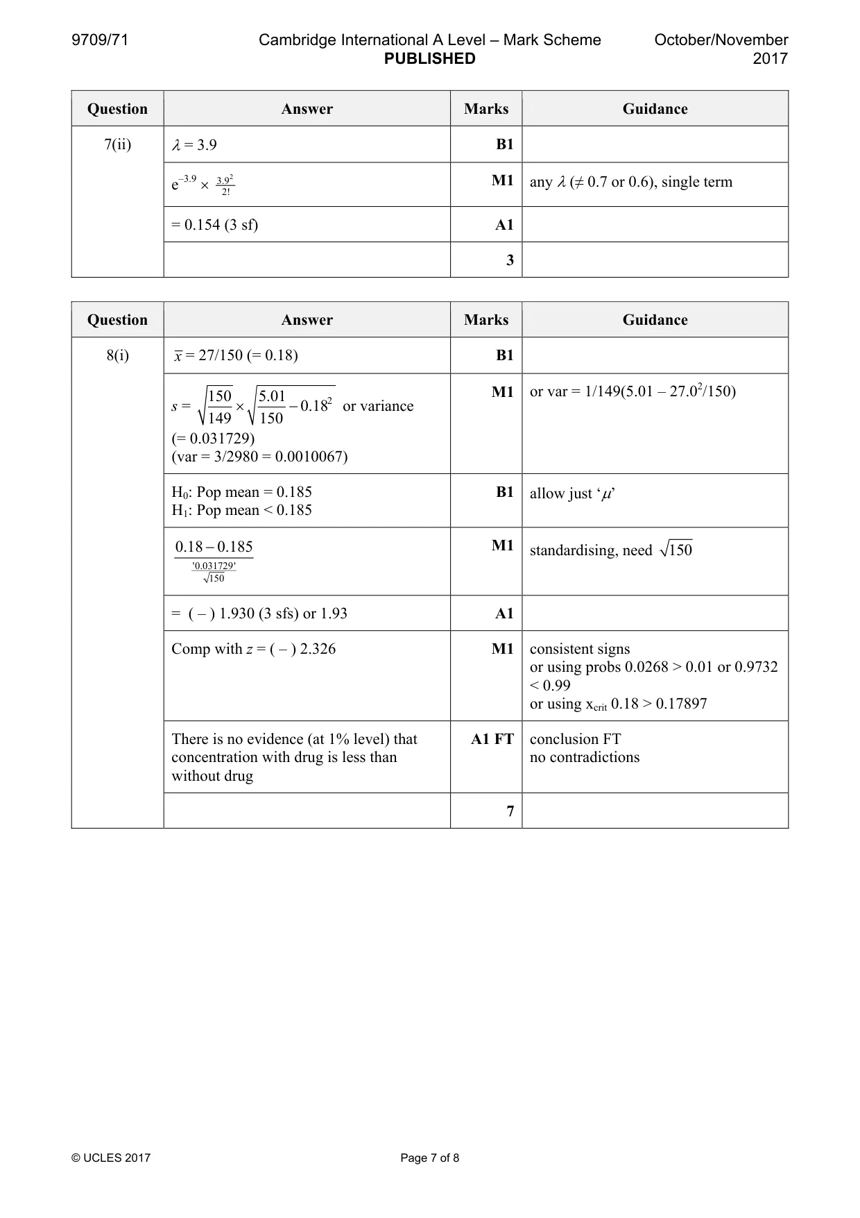 Mark scheme, page 7 of 8