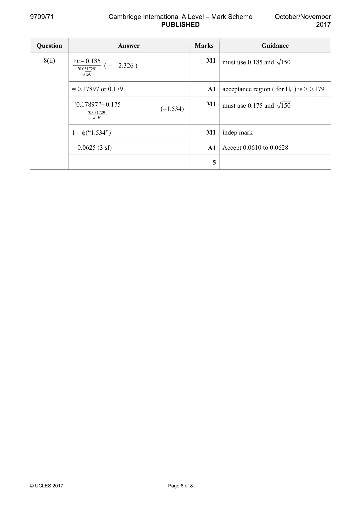 Mark scheme, page 8 of 8
