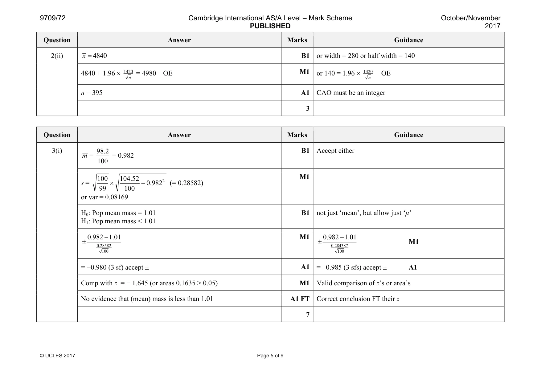 Mark scheme, page 5 of 9