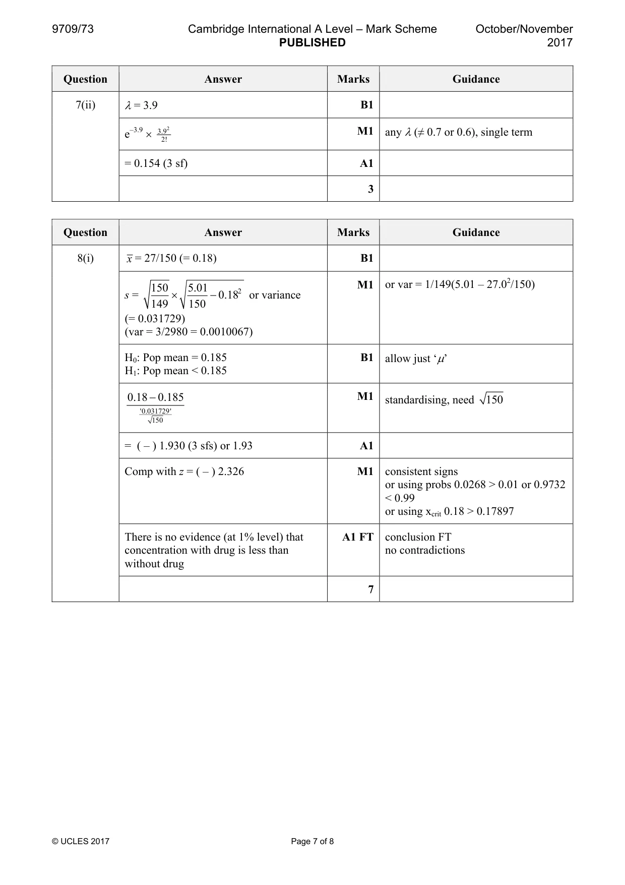 Mark scheme, page 7 of 8