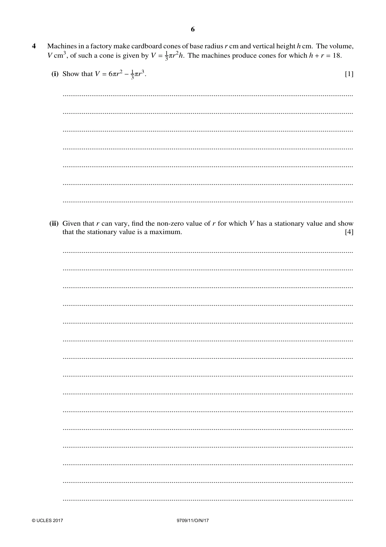 Cambridge A Level Mathematics 9709 2017 Oct/Nov Paper 1 · Variant 1 question paper, page 6 of 20