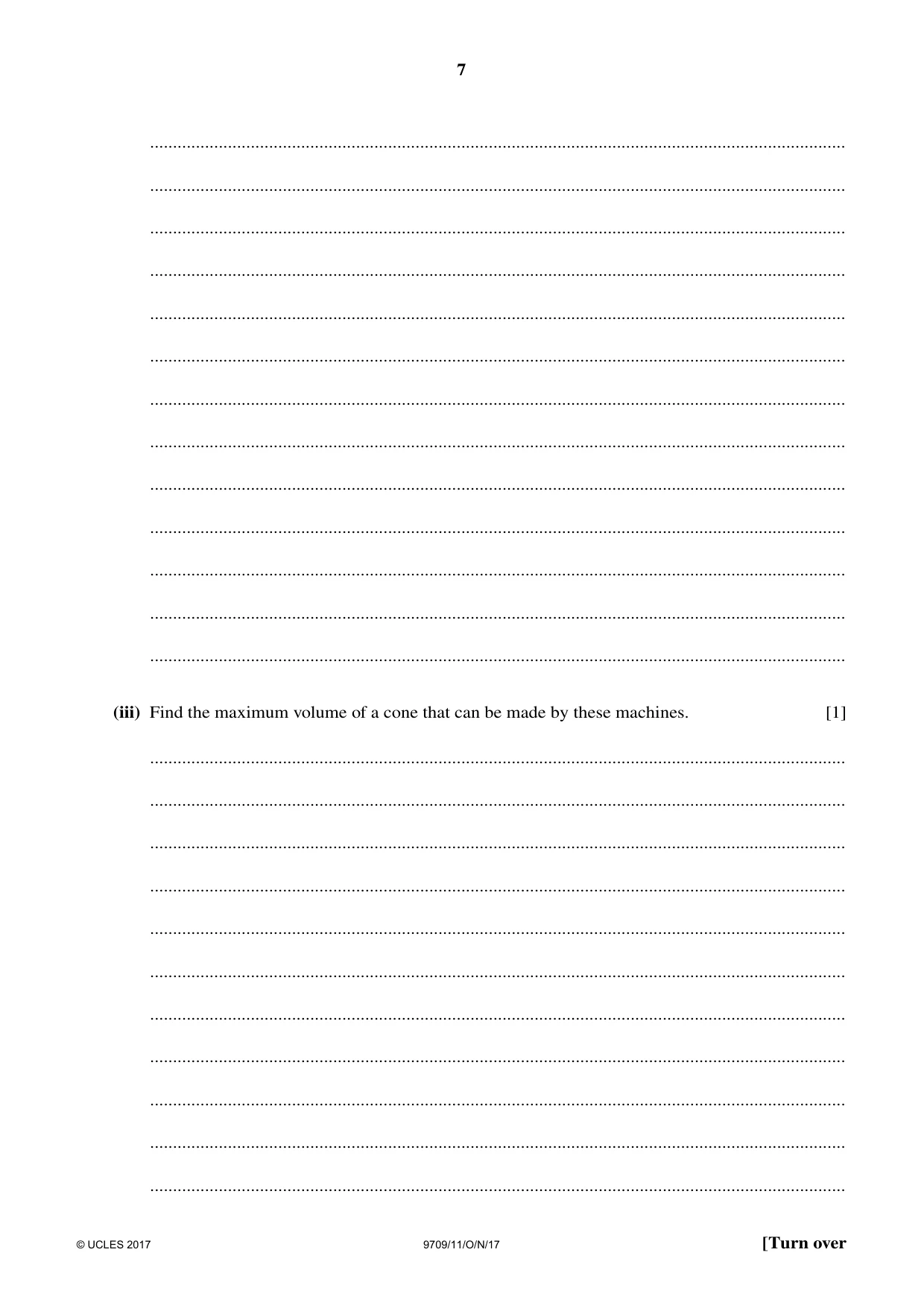 Cambridge A Level Mathematics 9709 2017 Oct/Nov Paper 1 · Variant 1 question paper, page 7 of 20