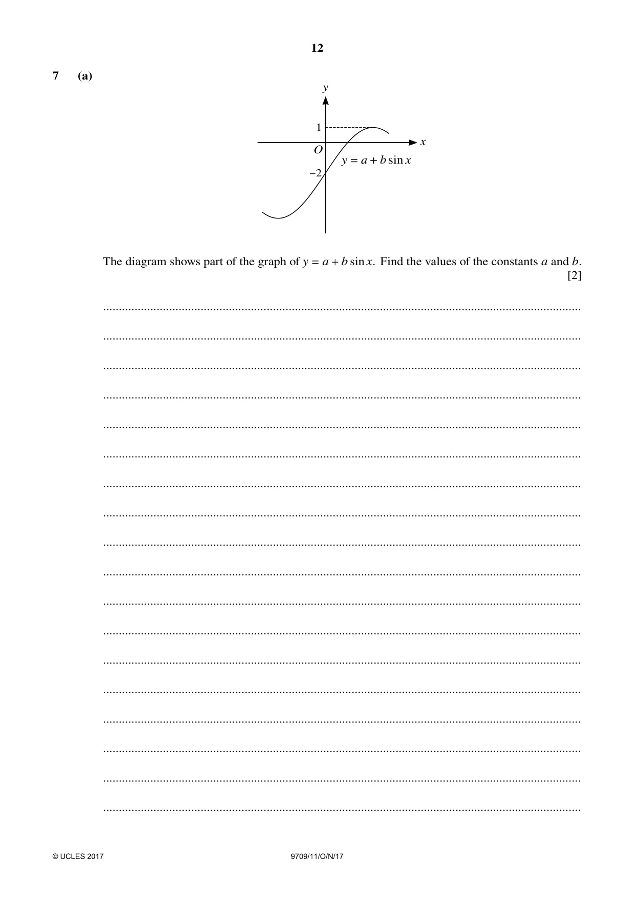 Cambridge A Level Mathematics 9709 2017 Oct/Nov Paper 1 · Variant 1 question paper, page 12 of 20
