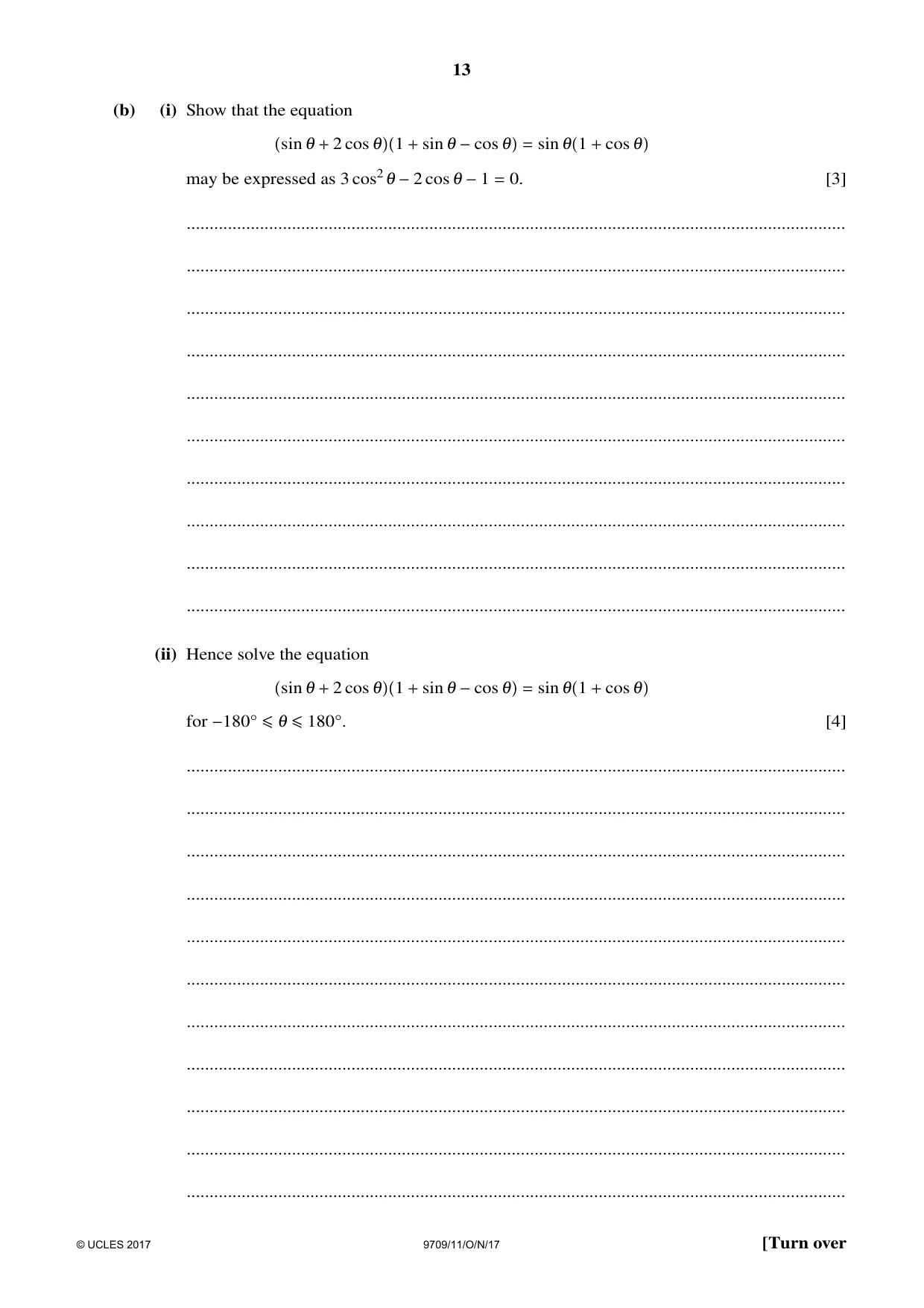Cambridge A Level Mathematics 9709 2017 Oct/Nov Paper 1 · Variant 1 question paper, page 13 of 20