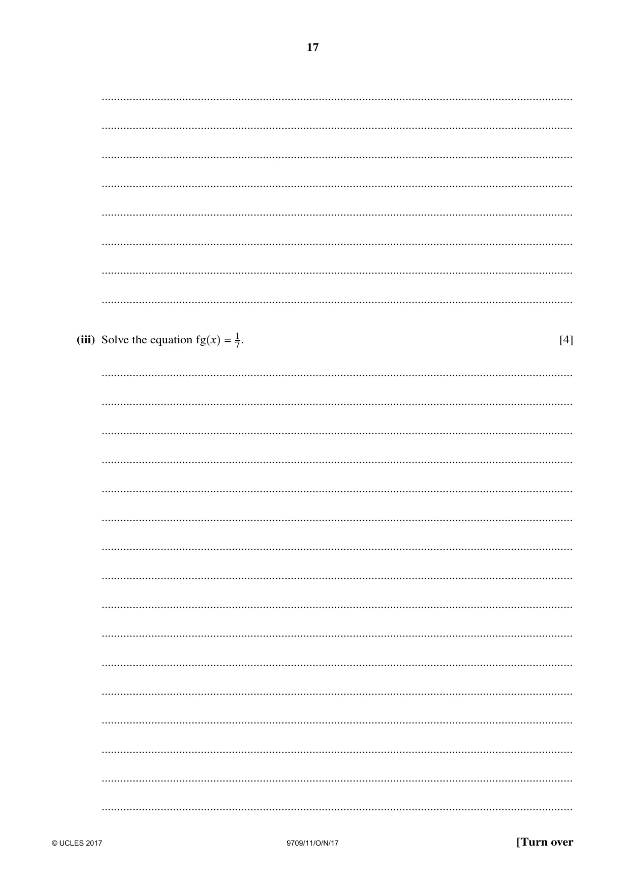 Cambridge A Level Mathematics 9709 2017 Oct/Nov Paper 1 · Variant 1 question paper, page 17 of 20