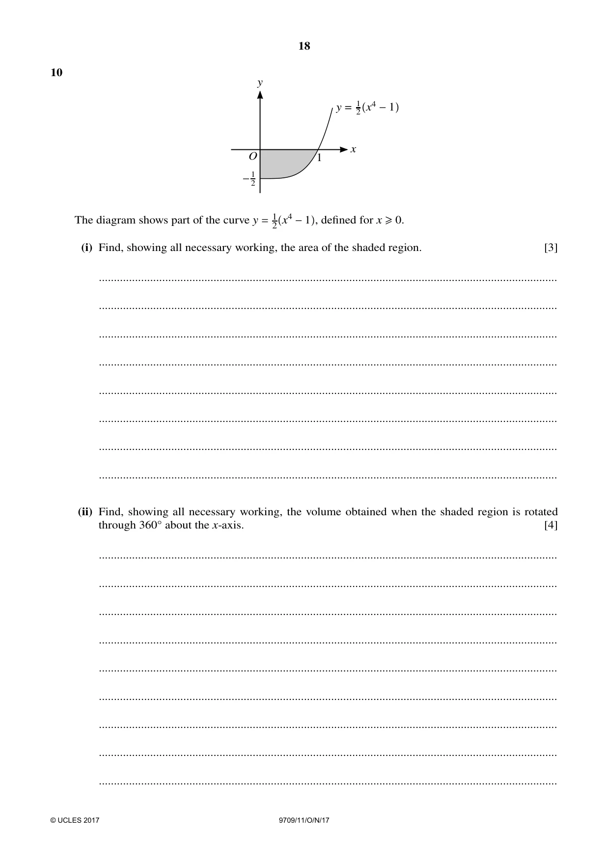 Cambridge A Level Mathematics 9709 2017 Oct/Nov Paper 1 · Variant 1 question paper, page 18 of 20
