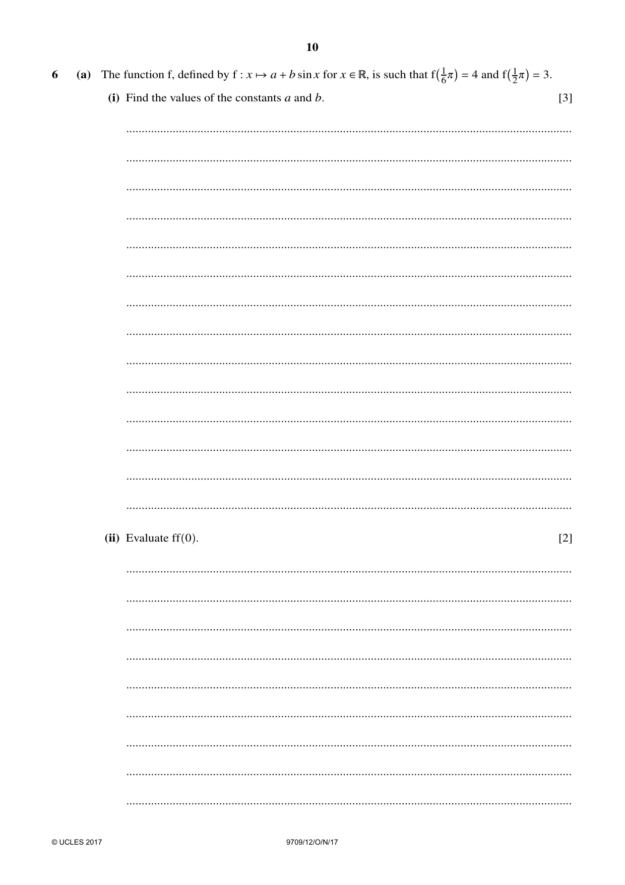 Cambridge A Level Mathematics 9709 2017 Oct/Nov Paper 1 · Variant 2 question paper, page 10 of 20