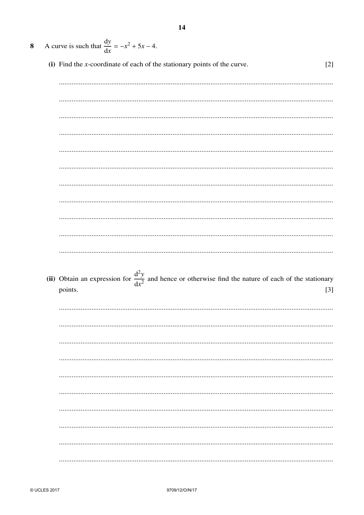 Cambridge A Level Mathematics 9709 2017 Oct/Nov Paper 1 · Variant 2 question paper, page 14 of 20