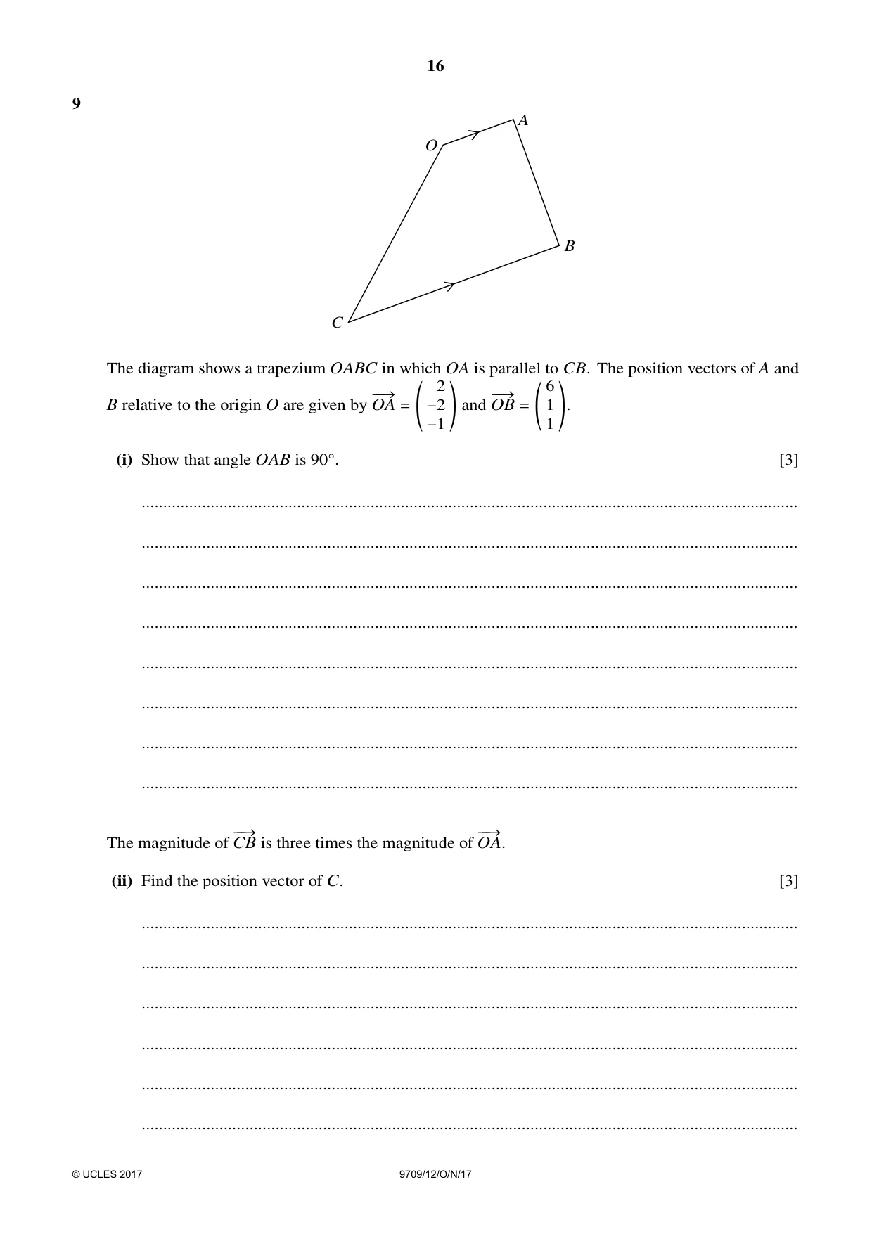 Cambridge A Level Mathematics 9709 2017 Oct/Nov Paper 1 · Variant 2 question paper, page 16 of 20