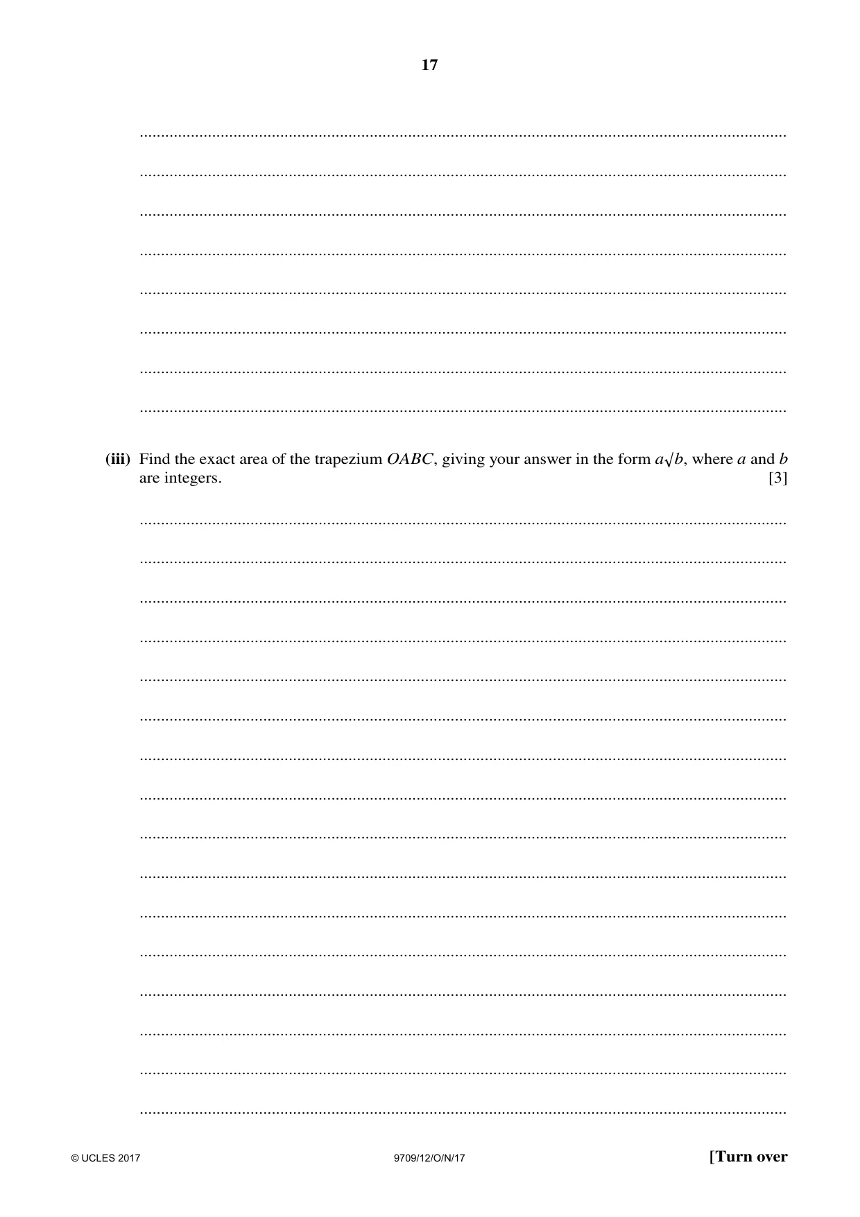 Cambridge A Level Mathematics 9709 2017 Oct/Nov Paper 1 · Variant 2 question paper, page 17 of 20