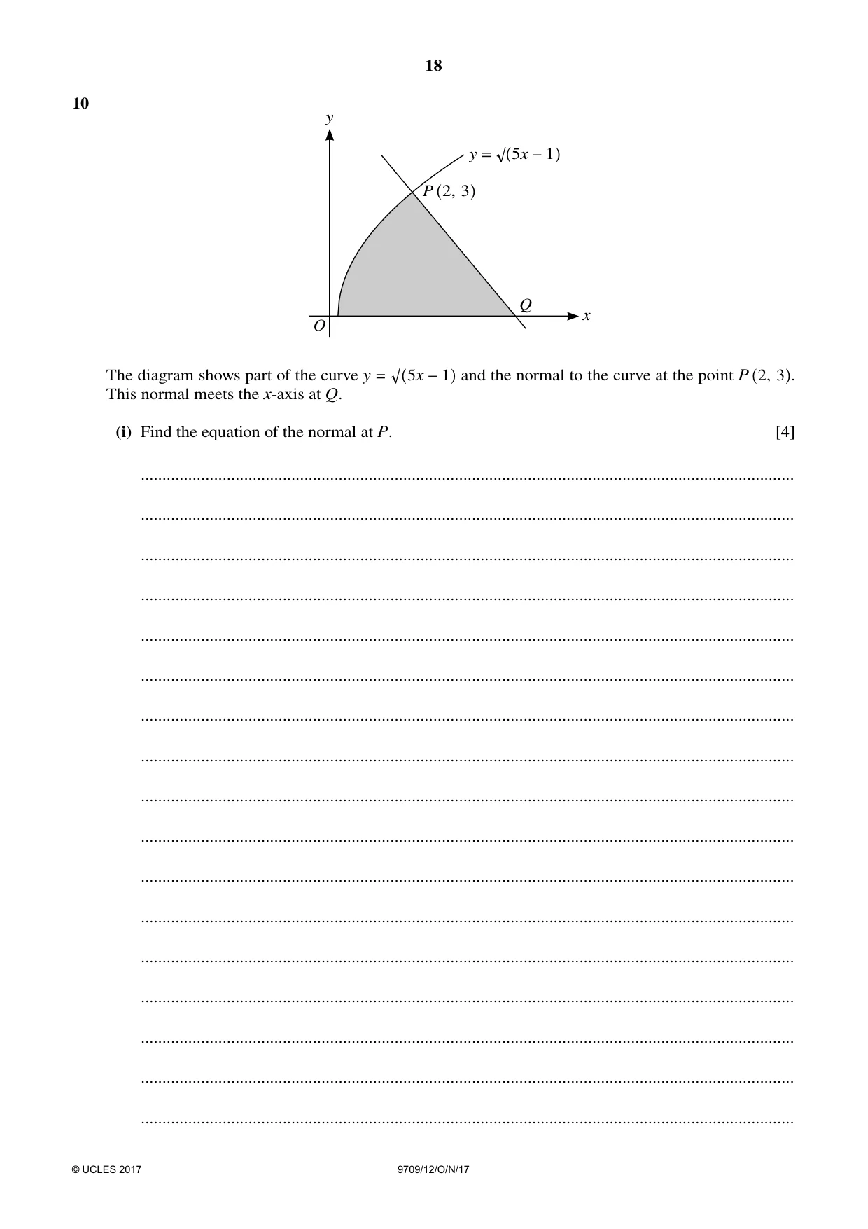 Cambridge A Level Mathematics 9709 2017 Oct/Nov Paper 1 · Variant 2 question paper, page 18 of 20