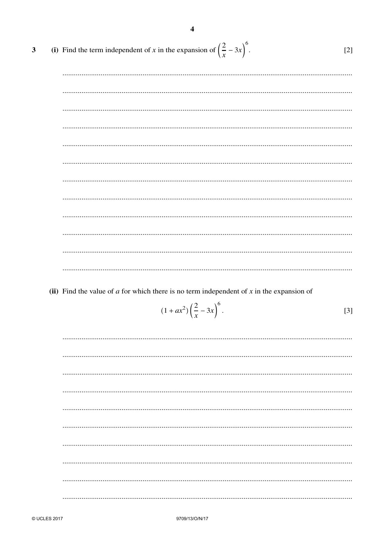 Cambridge A Level Mathematics 9709 2017 Oct/Nov Paper 1 · Variant 3 question paper, page 4 of 20
