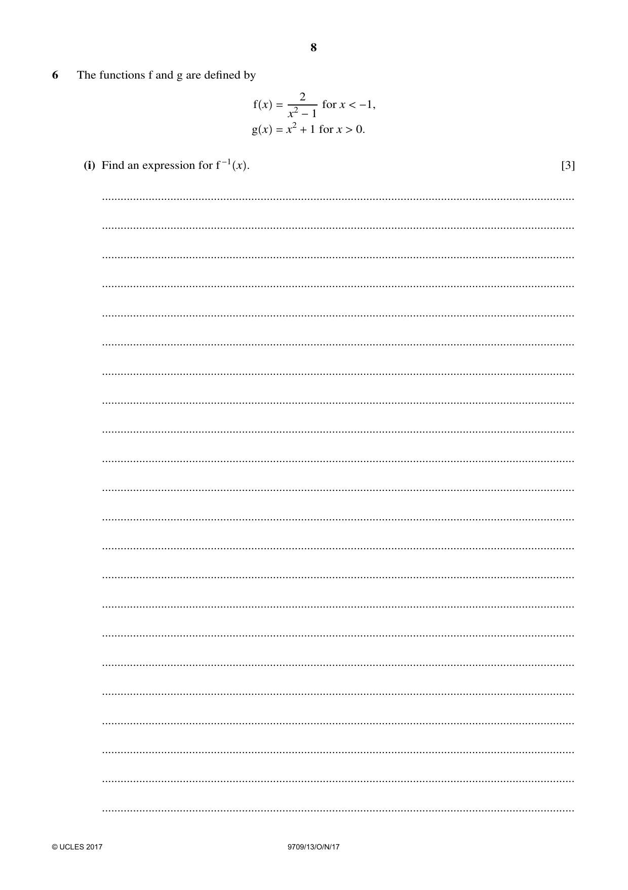 Cambridge A Level Mathematics 9709 2017 Oct/Nov Paper 1 · Variant 3 question paper, page 8 of 20