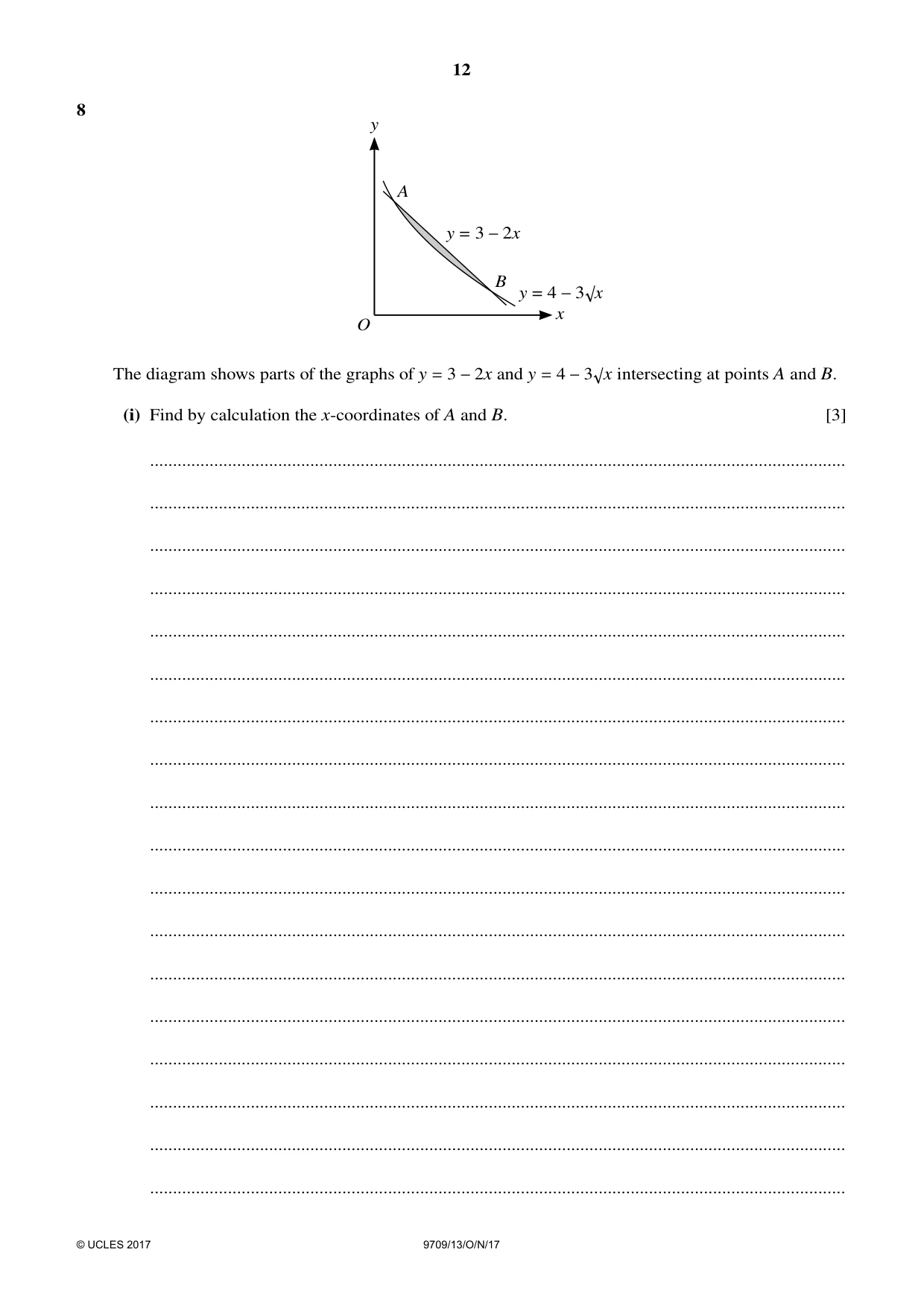 Cambridge A Level Mathematics 9709 2017 Oct/Nov Paper 1 · Variant 3 question paper, page 12 of 20