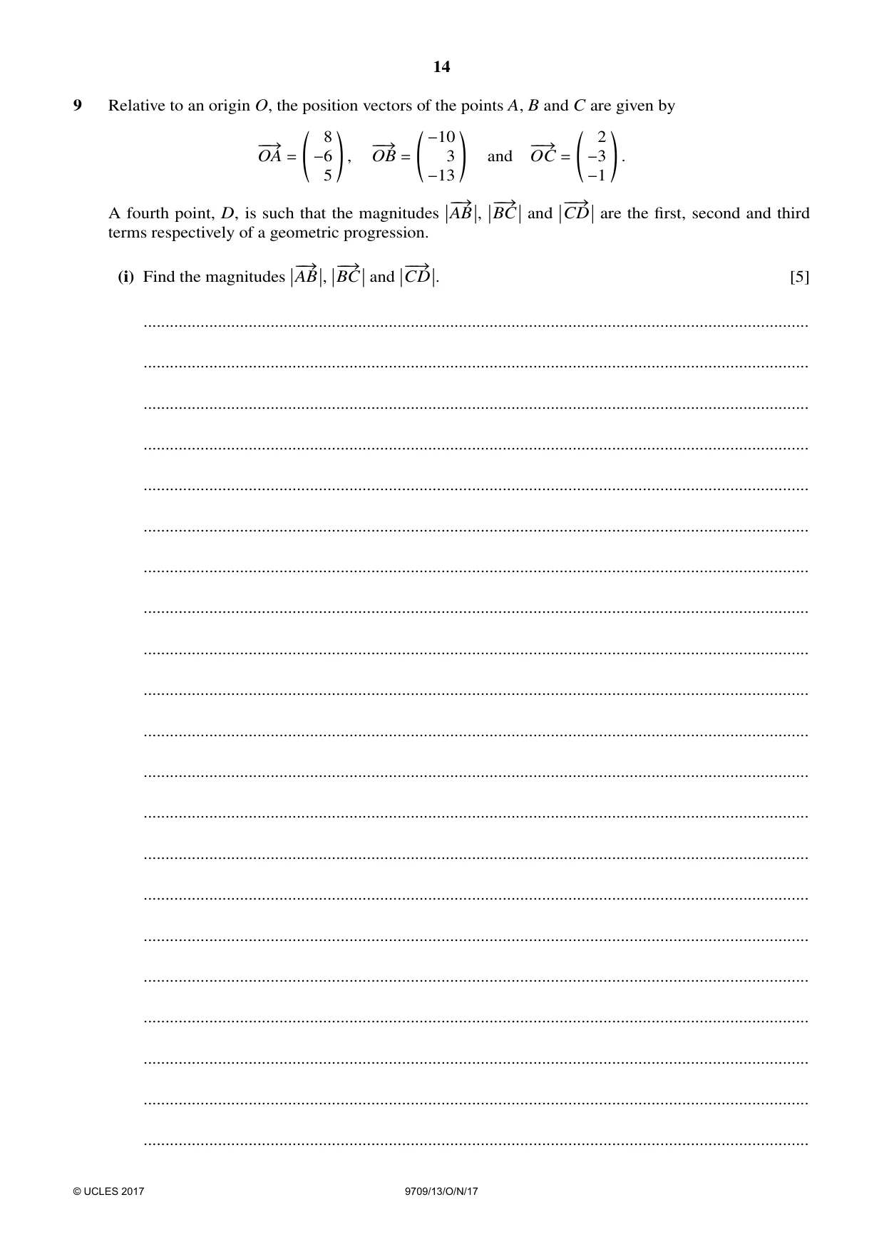 Cambridge A Level Mathematics 9709 2017 Oct/Nov Paper 1 · Variant 3 question paper, page 14 of 20