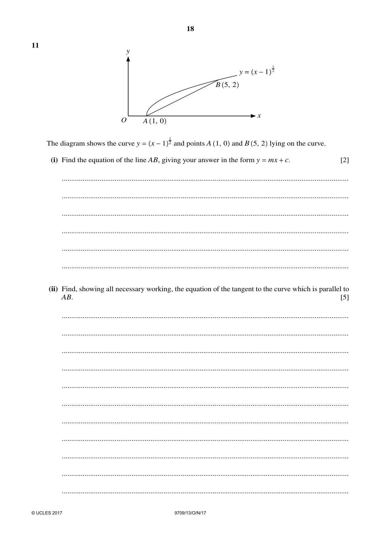 Cambridge A Level Mathematics 9709 2017 Oct/Nov Paper 1 · Variant 3 question paper, page 18 of 20