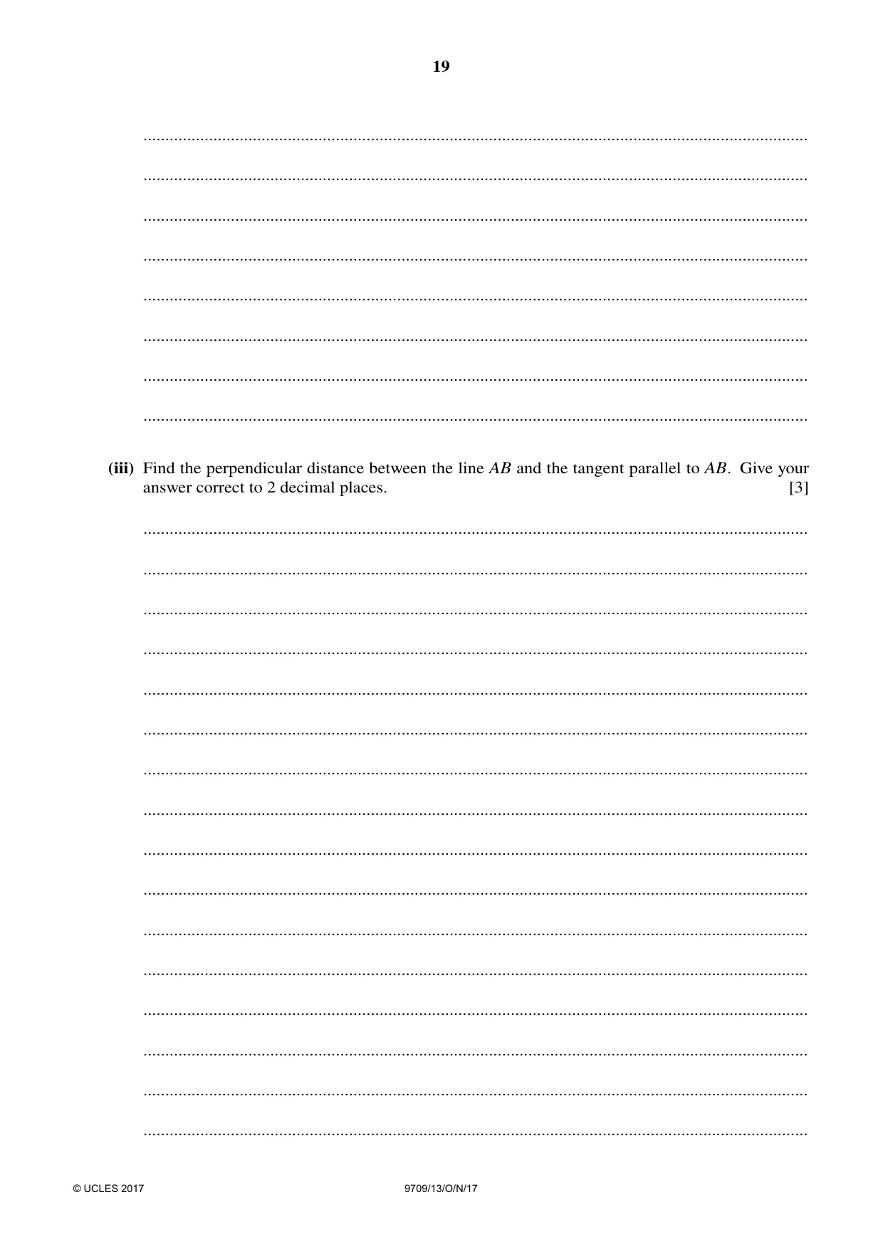 Cambridge A Level Mathematics 9709 2017 Oct/Nov Paper 1 · Variant 3 question paper, page 19 of 20