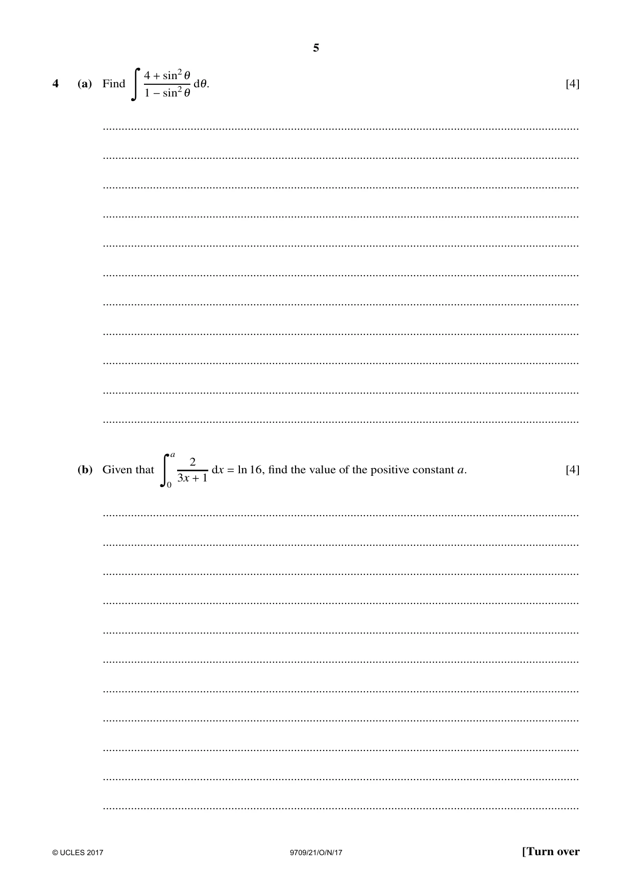 Cambridge A Level Mathematics 9709 2017 Oct/Nov Paper 2 · Variant 1 question paper, page 5 of 12