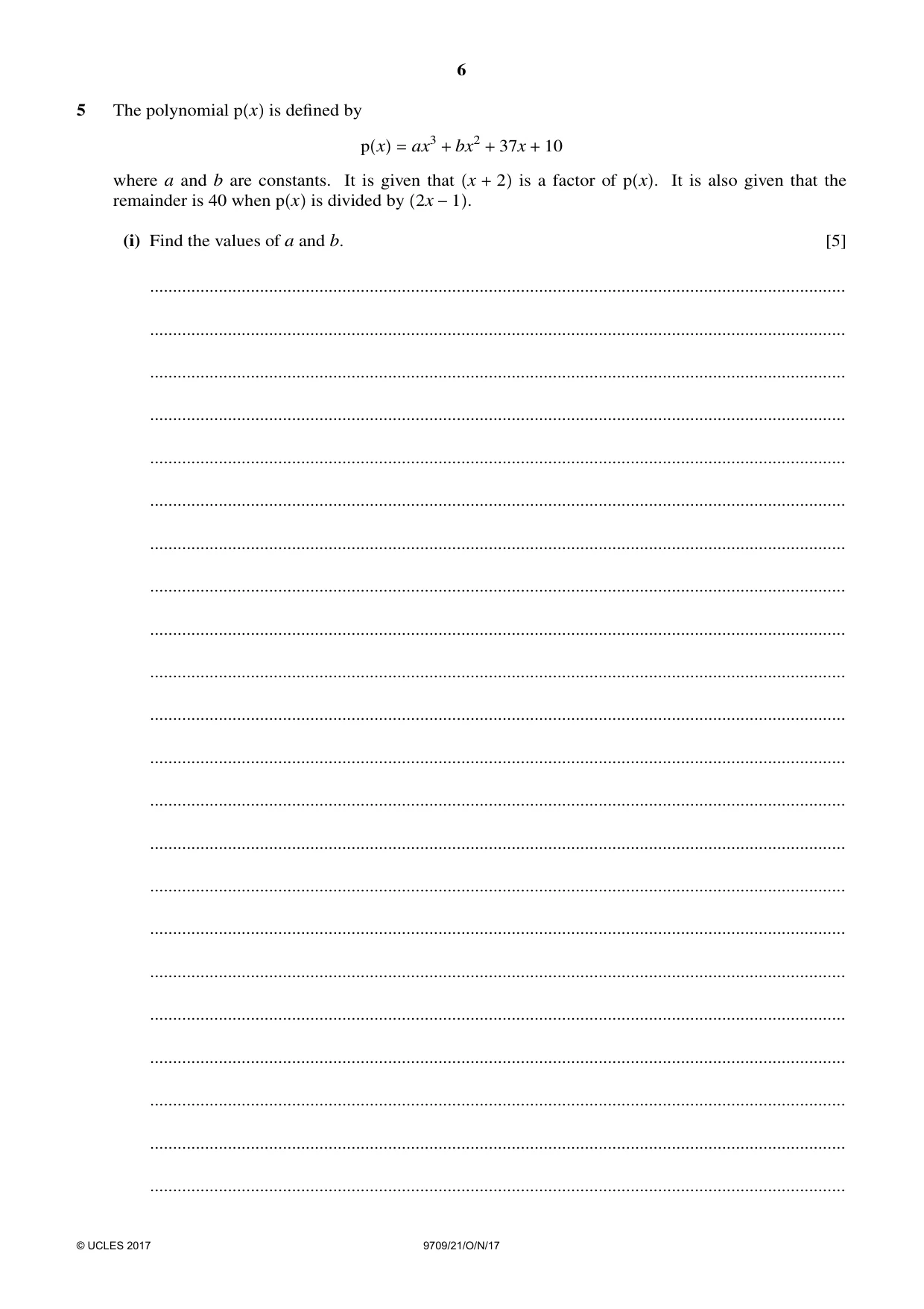 Cambridge A Level Mathematics 9709 2017 Oct/Nov Paper 2 · Variant 1 question paper, page 6 of 12