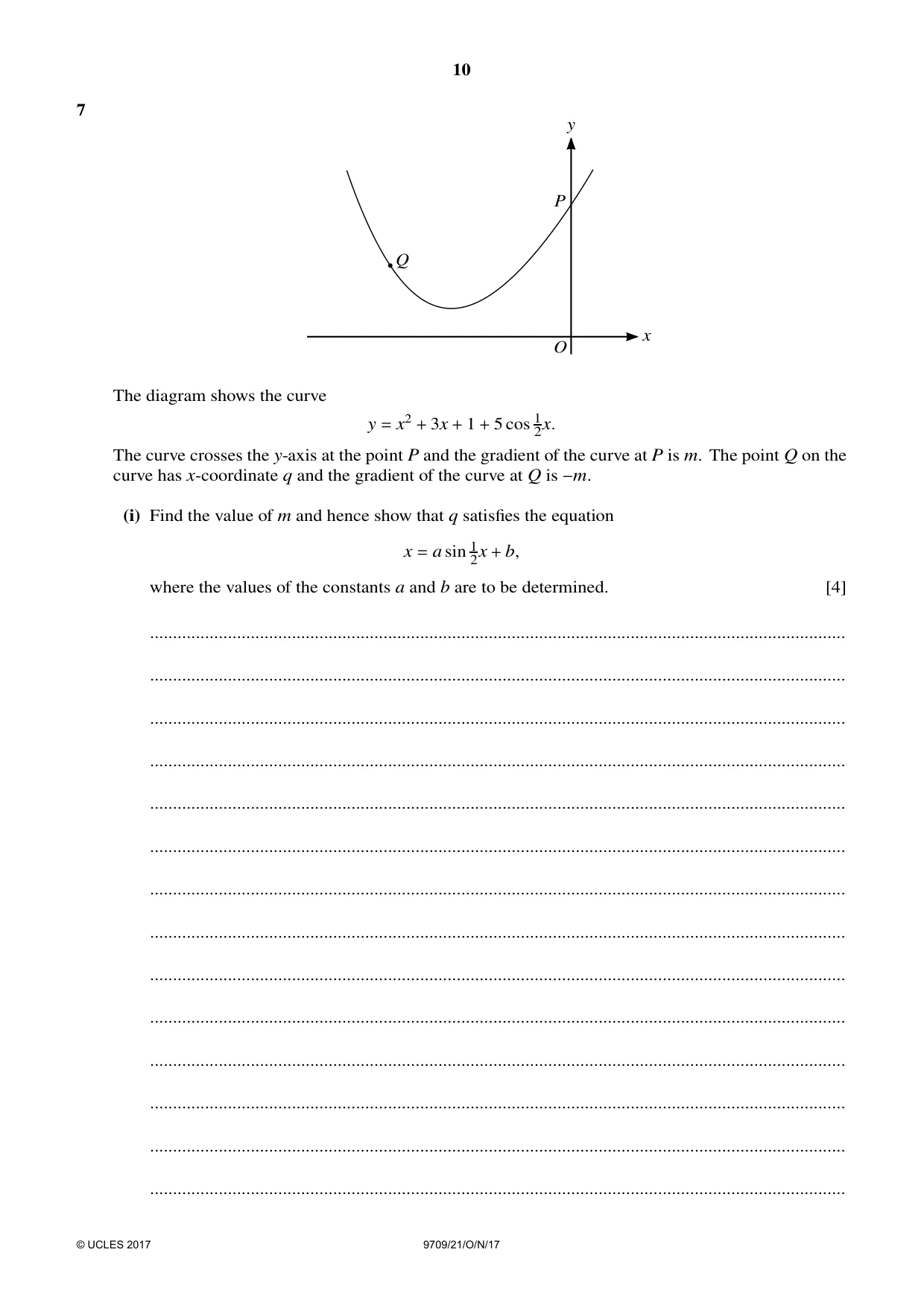 Cambridge A Level Mathematics 9709 2017 Oct/Nov Paper 2 · Variant 1 question paper, page 10 of 12