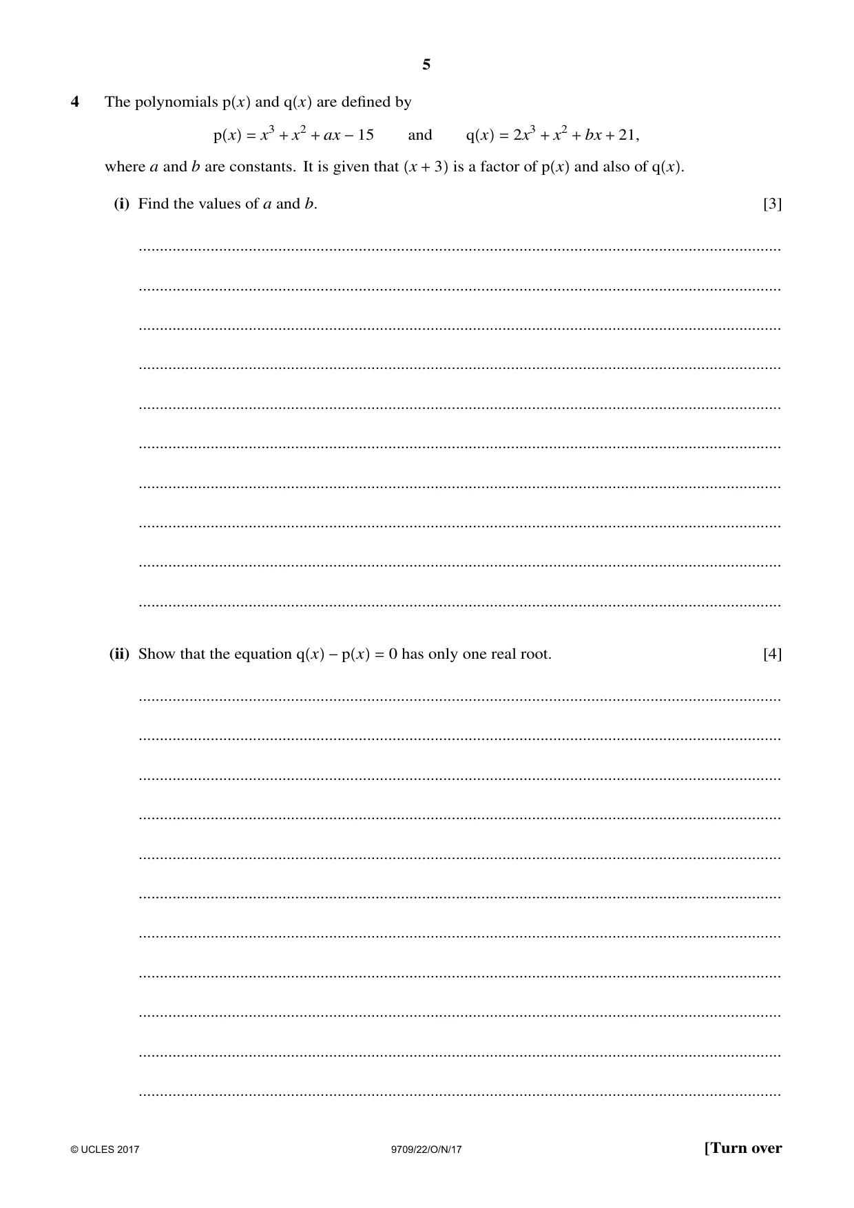Cambridge A Level Mathematics 9709 2017 Oct/Nov Paper 2 · Variant 2 question paper, page 5 of 12