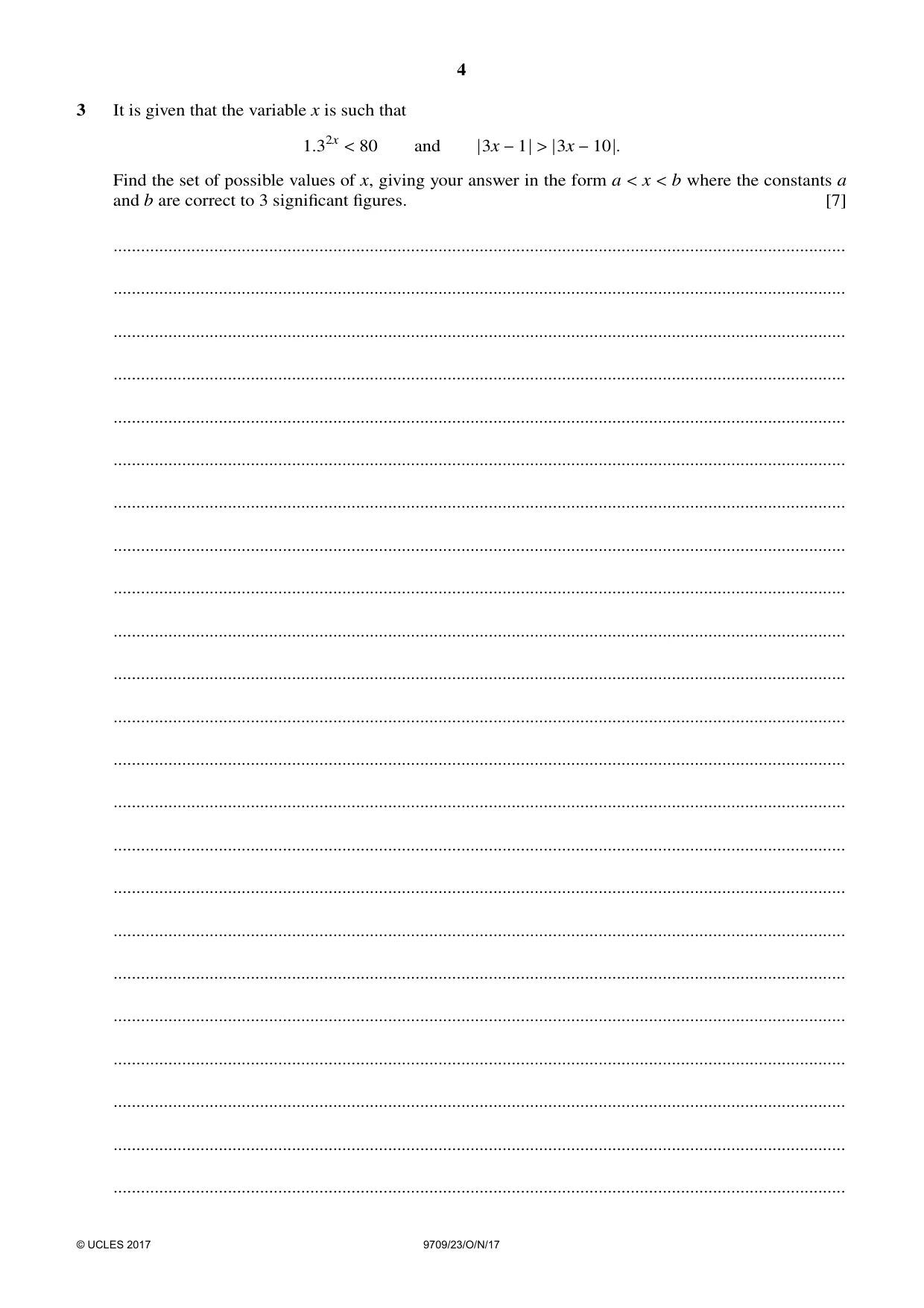 Cambridge A Level Mathematics 9709 2017 Oct/Nov Paper 2 · Variant 3 question paper, page 4 of 12