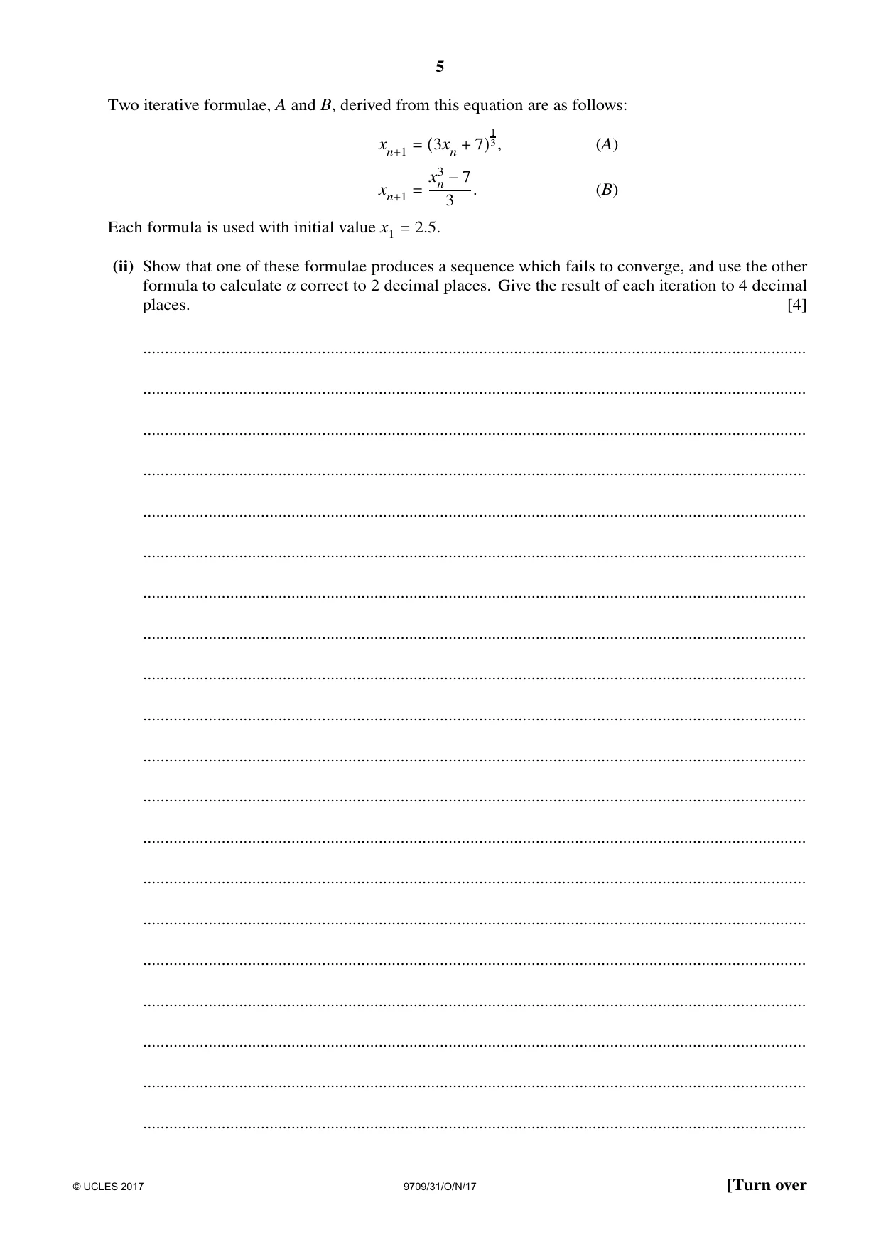 Cambridge A Level Mathematics 9709 2017 Oct/Nov Paper 3 · Variant 1 question paper, page 5 of 20