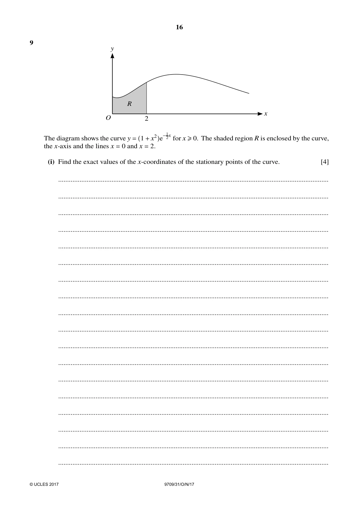Cambridge A Level Mathematics 9709 2017 Oct/Nov Paper 3 · Variant 1 question paper, page 16 of 20