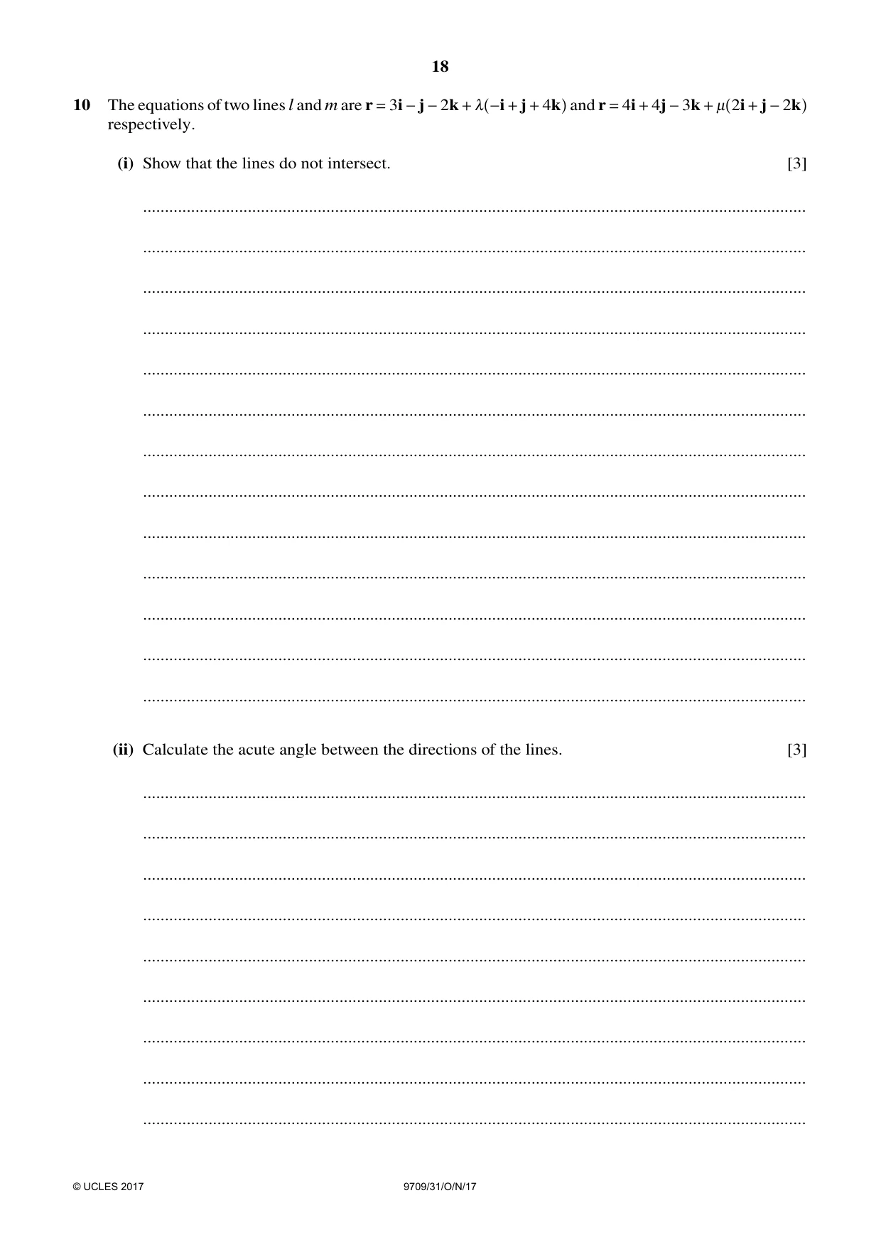 Cambridge A Level Mathematics 9709 2017 Oct/Nov Paper 3 · Variant 1 question paper, page 18 of 20