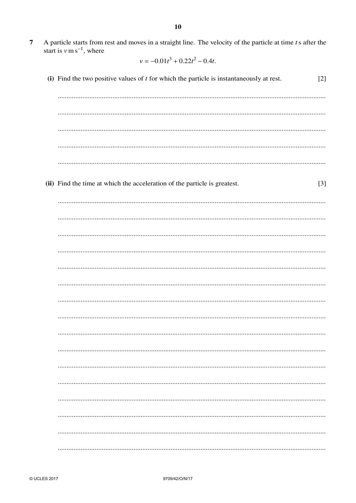 Cambridge A Level Mathematics 9709 2017 Oct/Nov Paper 4 · Variant 2 question paper, page 10 of 12