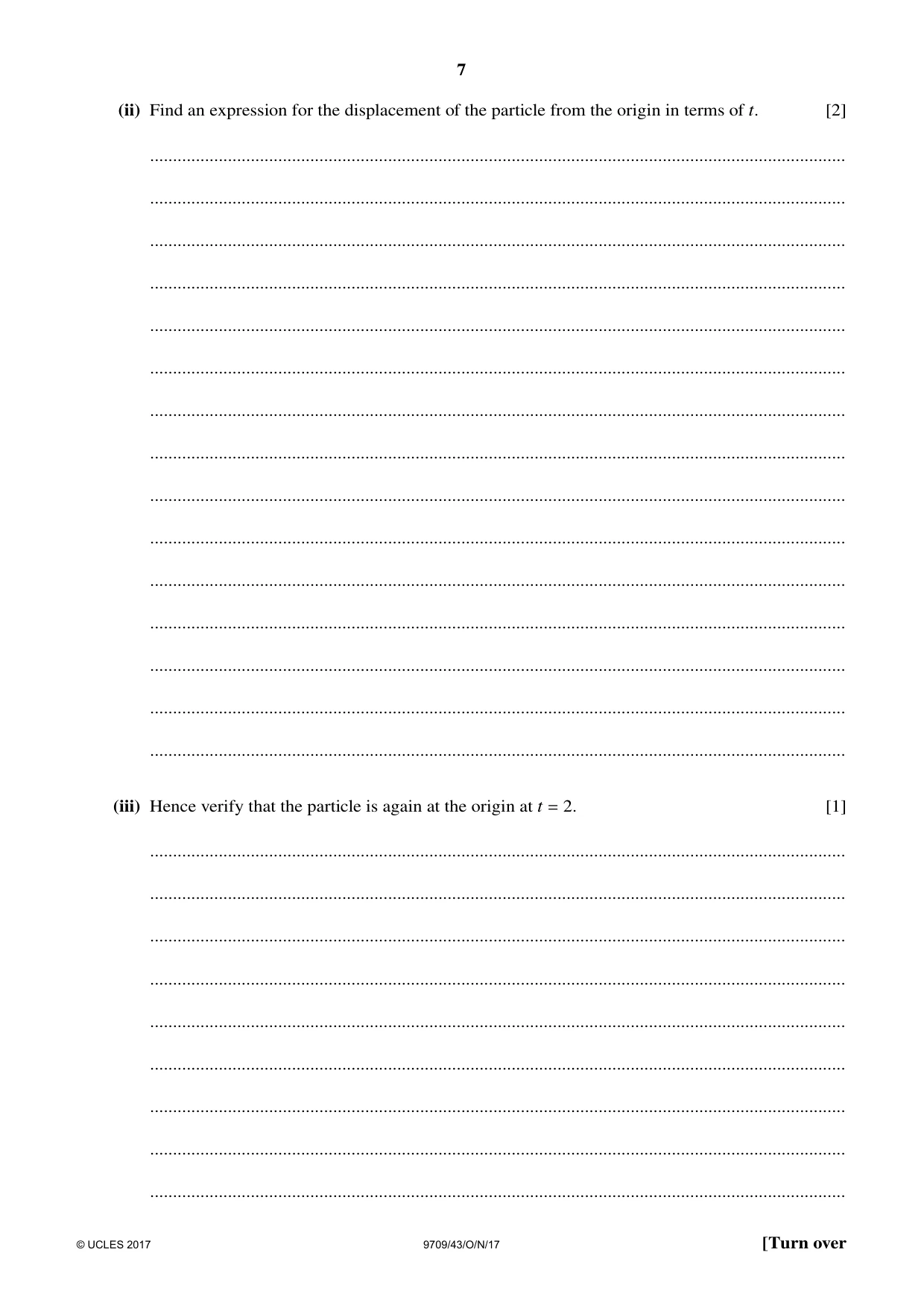 Cambridge A Level Mathematics 9709 2017 Oct/Nov Paper 4 · Variant 3 question paper, page 7 of 12