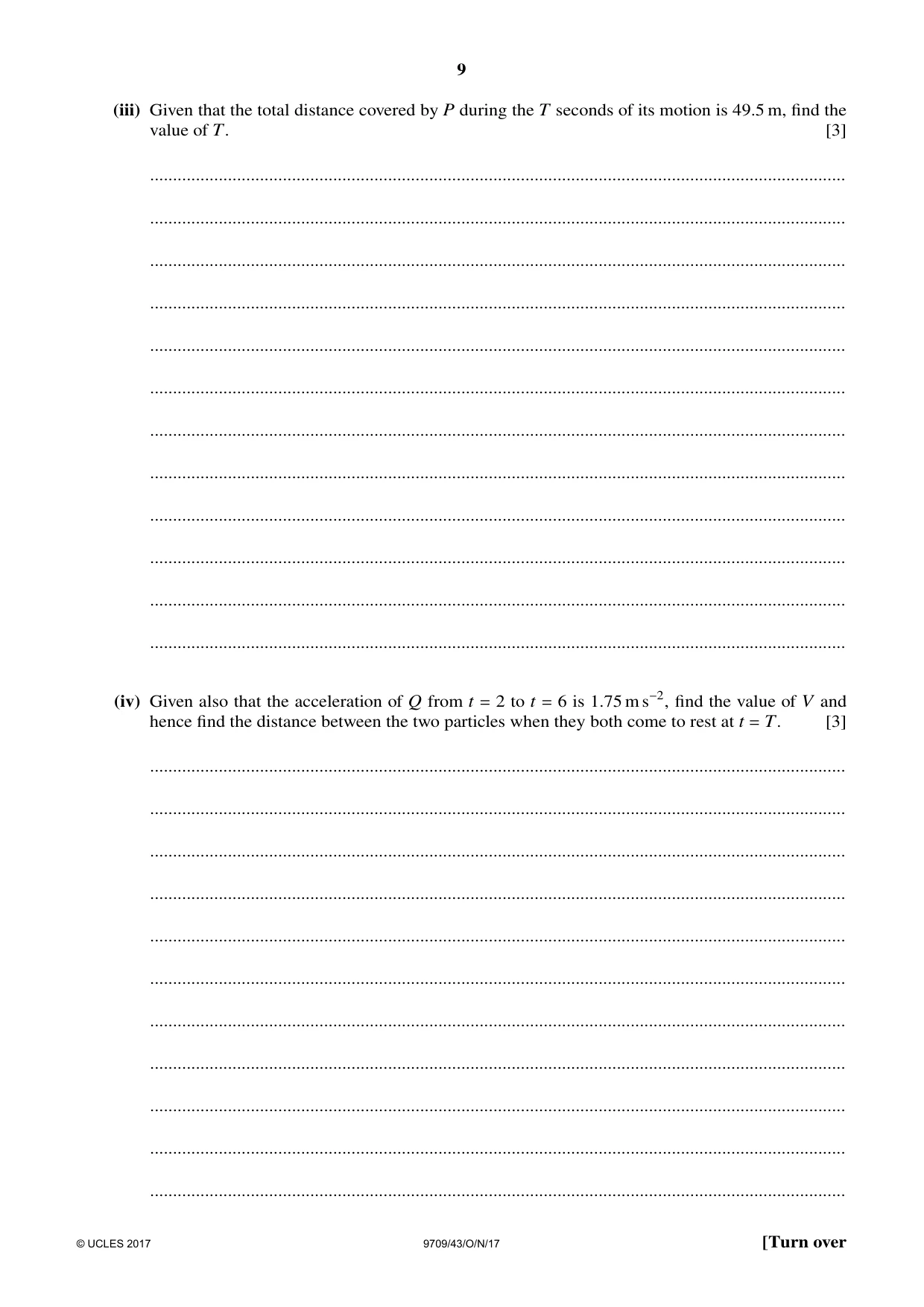 Cambridge A Level Mathematics 9709 2017 Oct/Nov Paper 4 · Variant 3 question paper, page 9 of 12