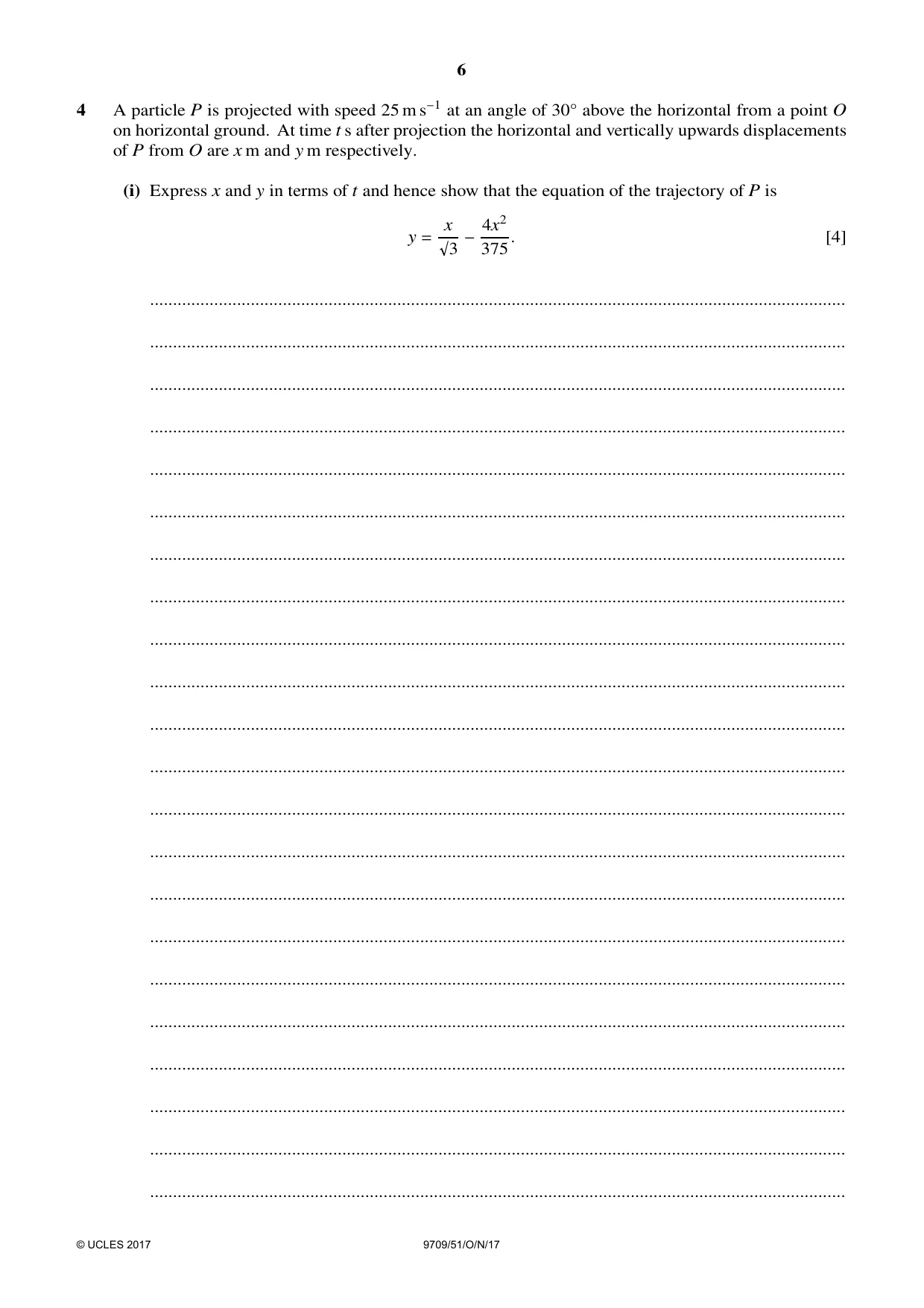 Cambridge A Level Mathematics 9709 2017 Oct/Nov Paper 5 · Variant 1 question paper, page 6 of 16