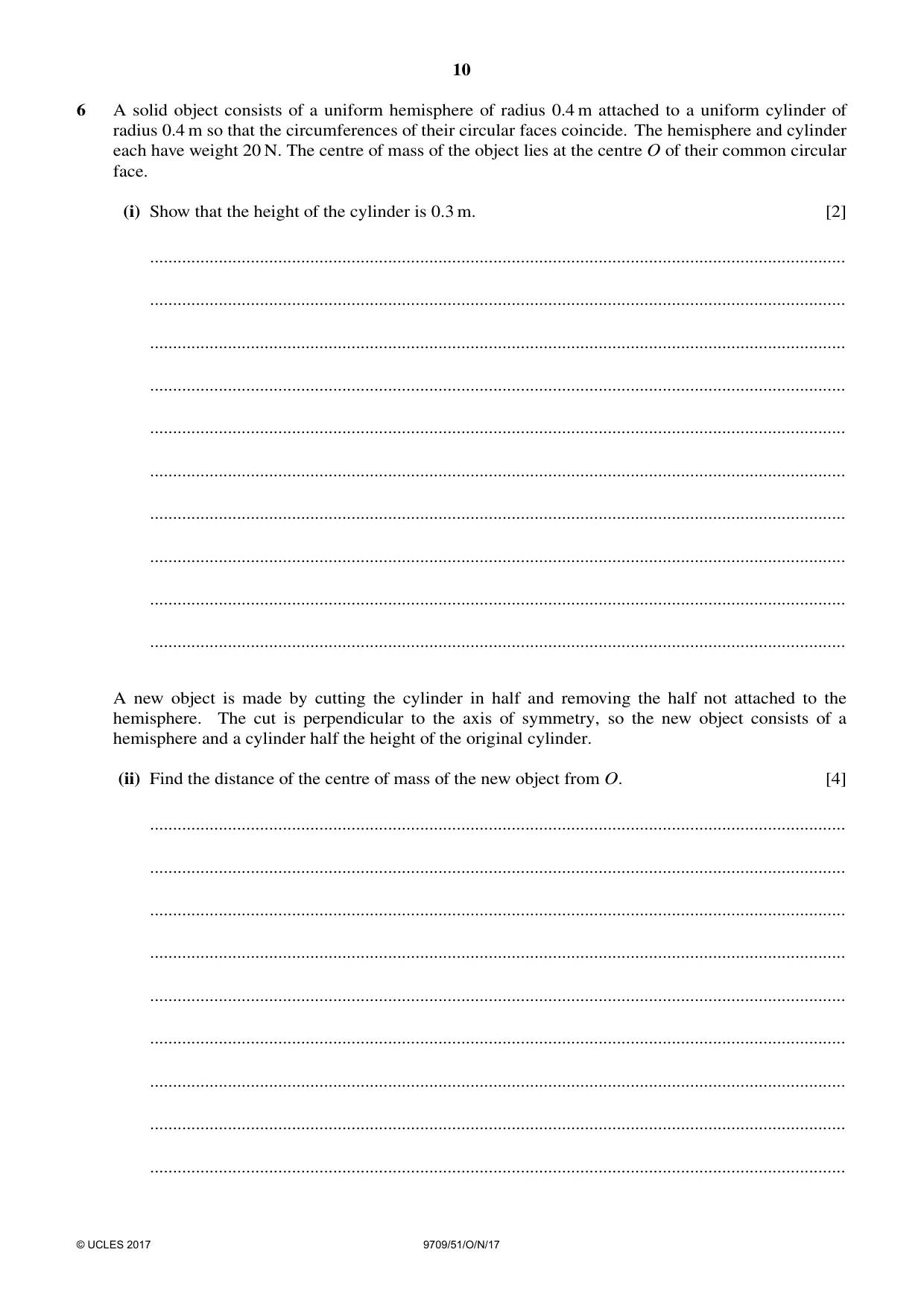 Cambridge A Level Mathematics 9709 2017 Oct/Nov Paper 5 · Variant 1 question paper, page 10 of 16
