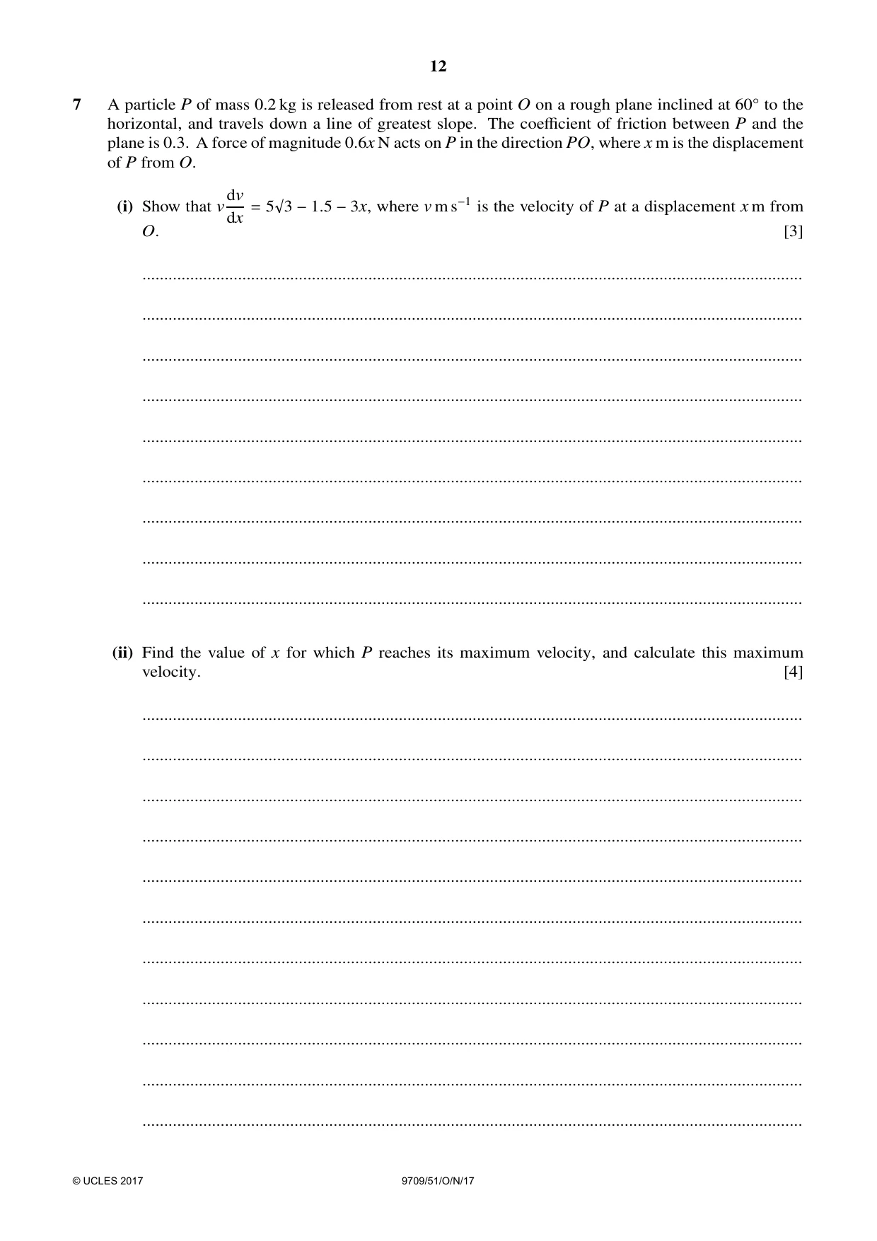 Cambridge A Level Mathematics 9709 2017 Oct/Nov Paper 5 · Variant 1 question paper, page 12 of 16