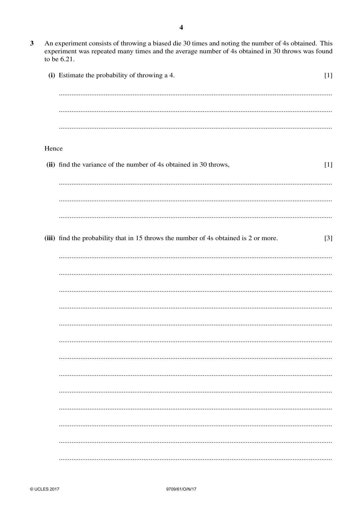 Cambridge A Level Mathematics 9709 2017 Oct/Nov Paper 6 · Variant 1 question paper, page 4 of 12
