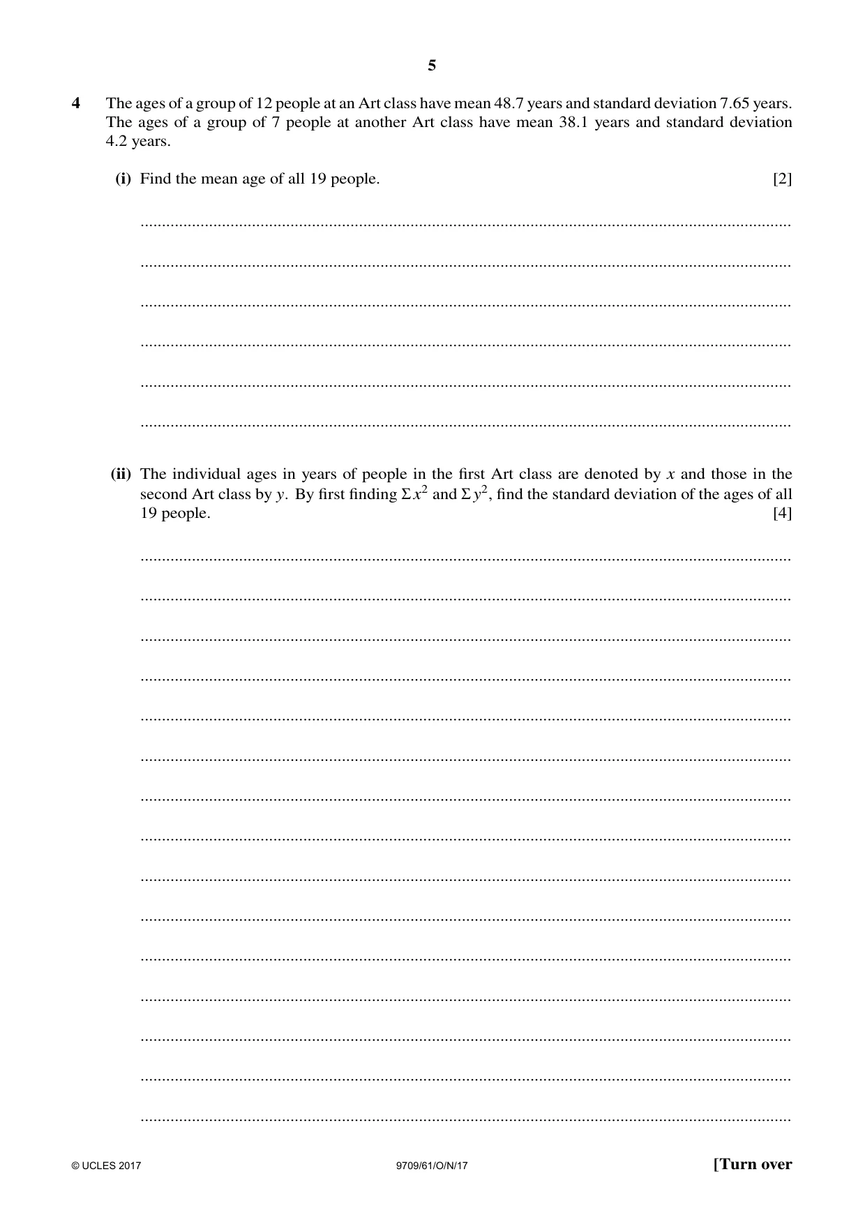 Cambridge A Level Mathematics 9709 2017 Oct/Nov Paper 6 · Variant 1 question paper, page 5 of 12