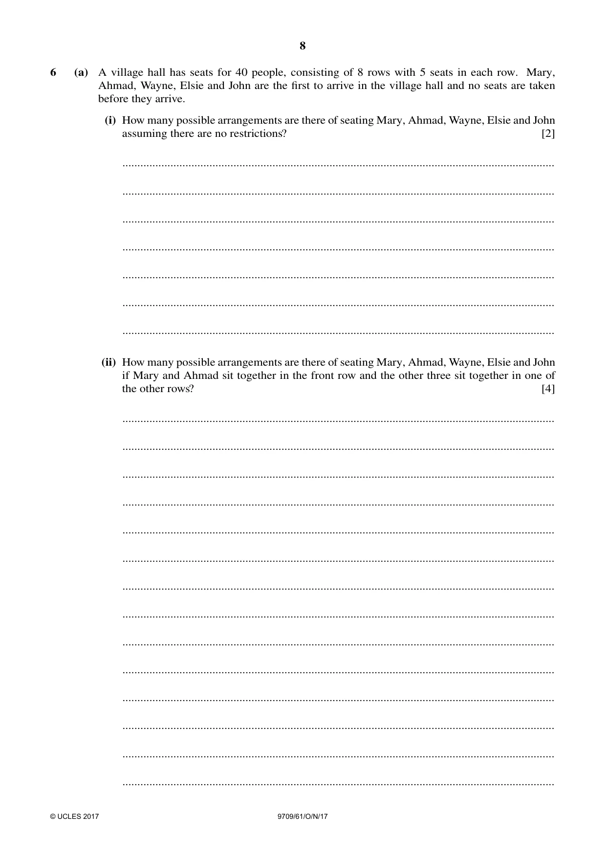 Cambridge A Level Mathematics 9709 2017 Oct/Nov Paper 6 · Variant 1 question paper, page 8 of 12