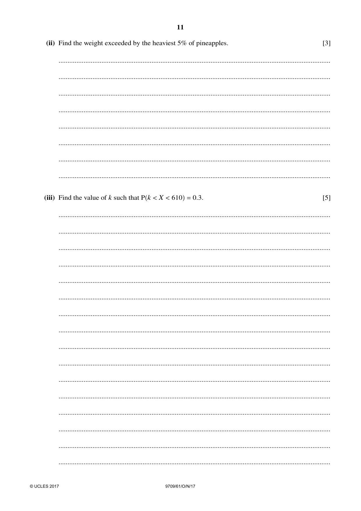Cambridge A Level Mathematics 9709 2017 Oct/Nov Paper 6 · Variant 1 question paper, page 11 of 12