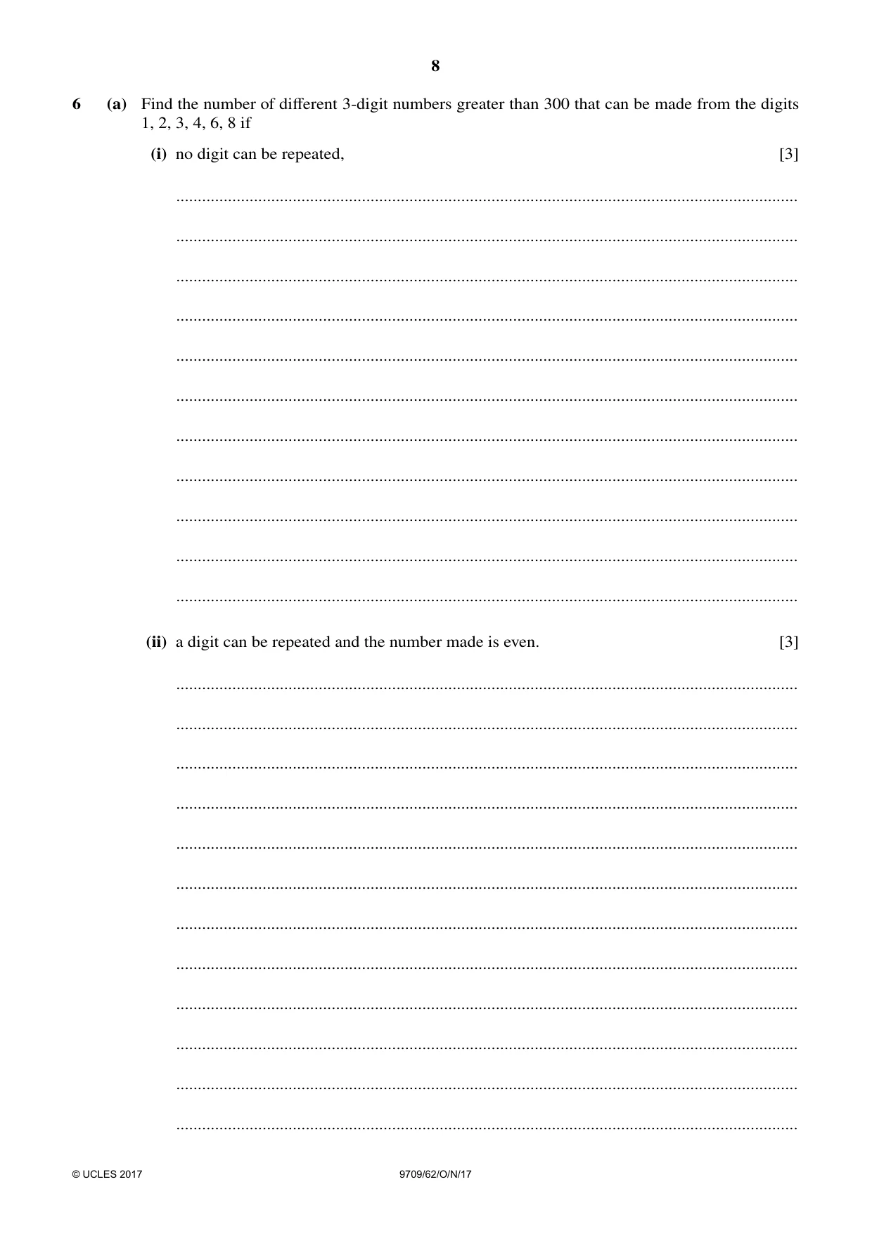 Cambridge A Level Mathematics 9709 2017 Oct/Nov Paper 6 · Variant 2 question paper, page 8 of 12