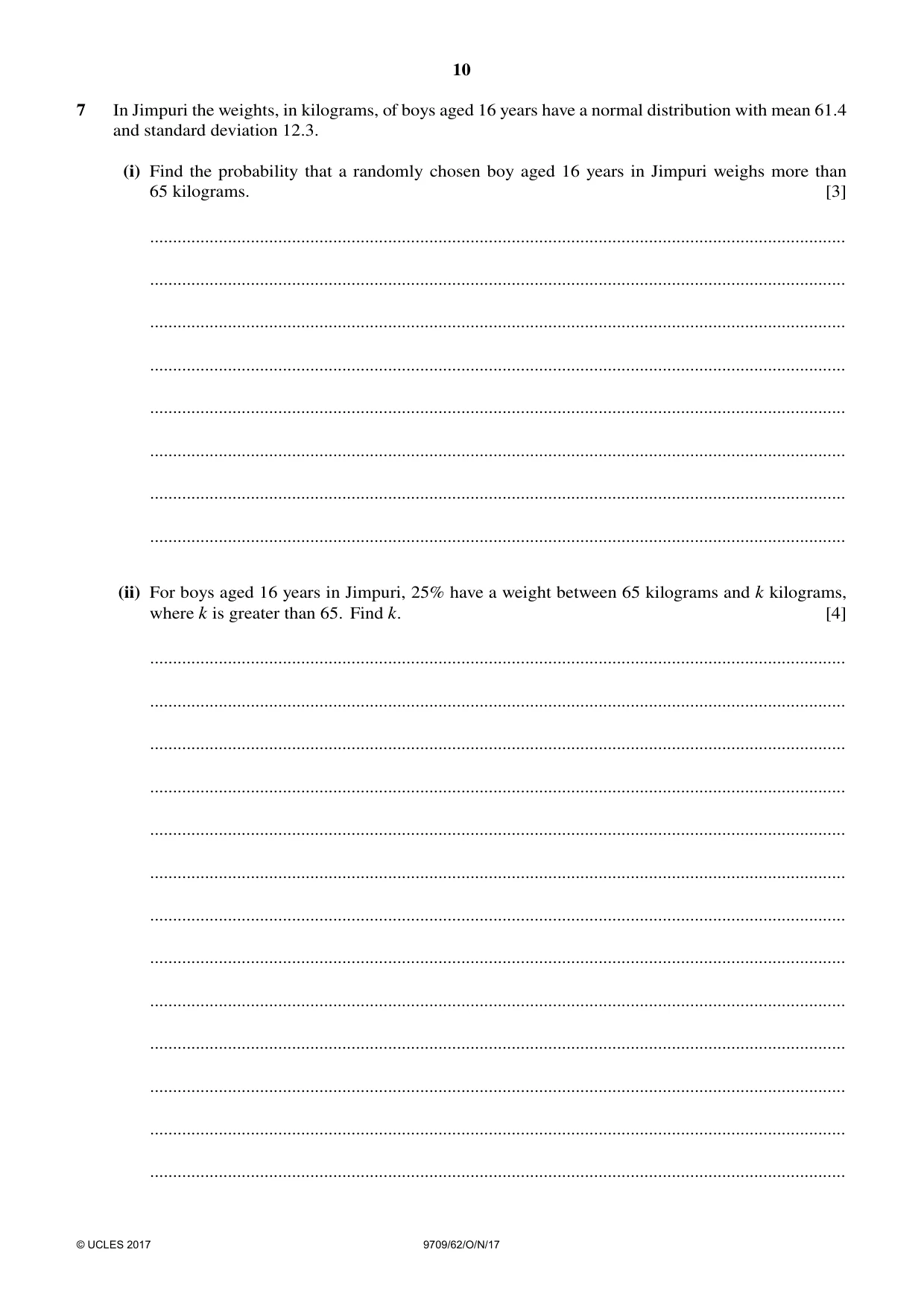 Cambridge A Level Mathematics 9709 2017 Oct/Nov Paper 6 · Variant 2 question paper, page 10 of 12