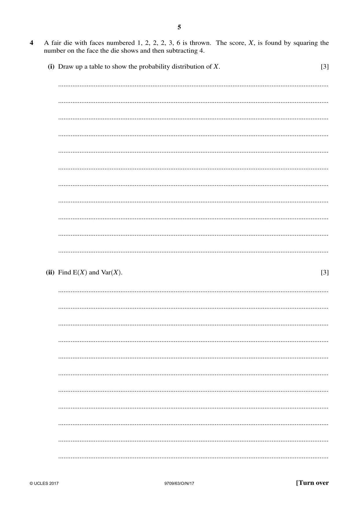 Cambridge A Level Mathematics 9709 2017 Oct/Nov Paper 6 · Variant 3 question paper, page 5 of 12