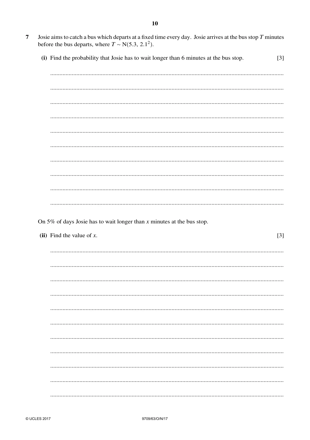 Cambridge A Level Mathematics 9709 2017 Oct/Nov Paper 6 · Variant 3 question paper, page 10 of 12