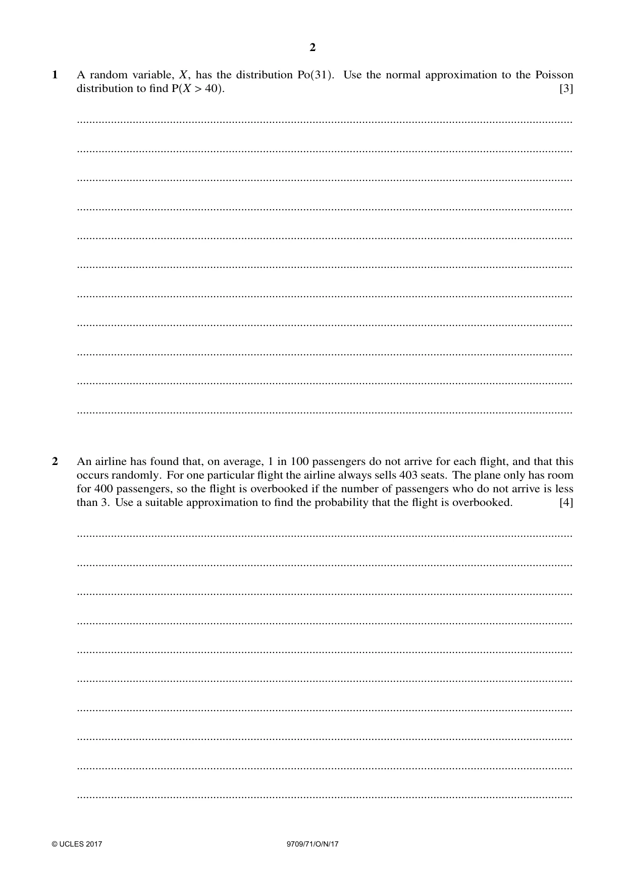 Cambridge A Level Mathematics 9709 2017 Oct/Nov Paper 7 · Variant 1 question paper, page 2 of 12